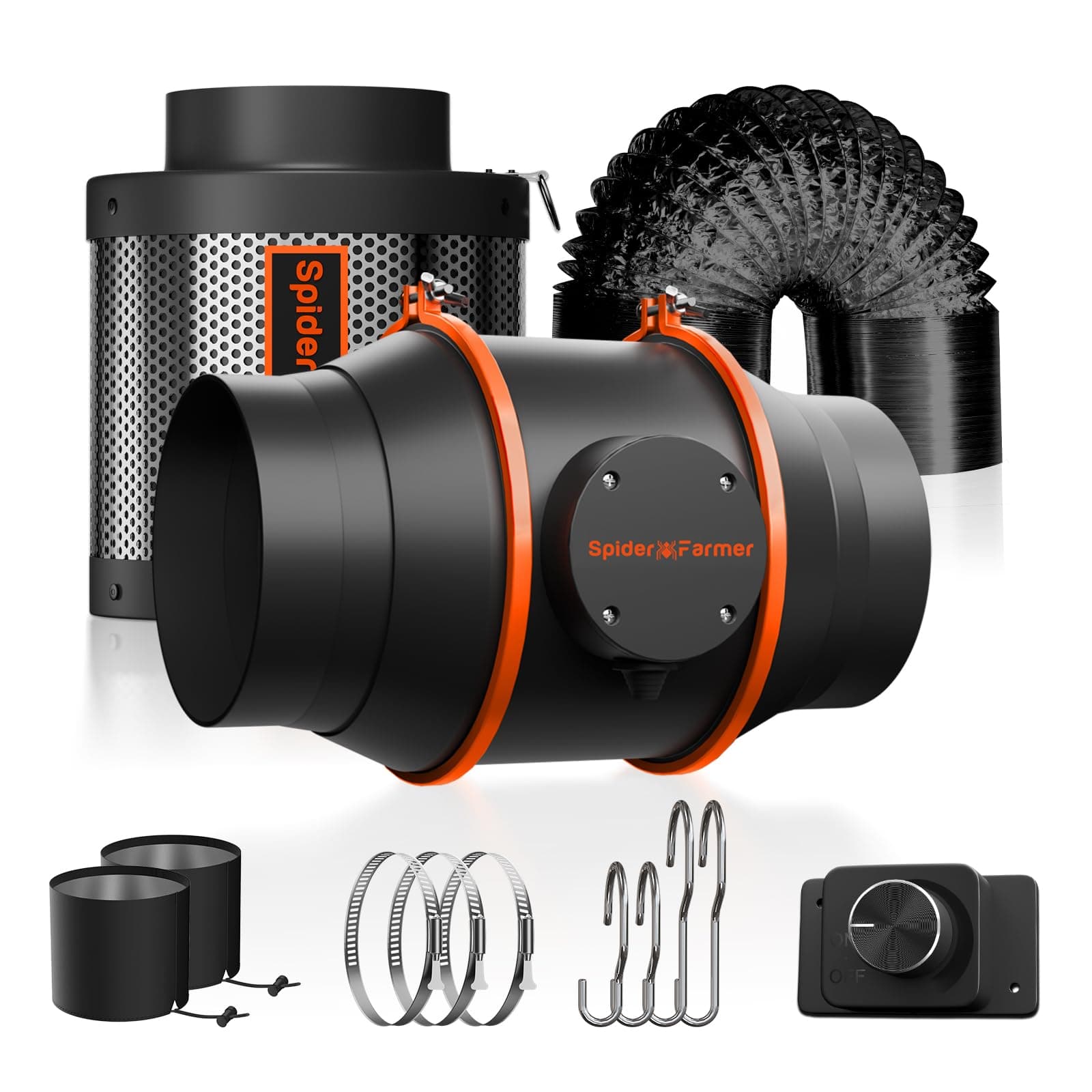 15.2 cm Inline Fan Carbon Filter Air Ducting Kit, Exhaust Fan with Speed Control Hydroponics Grow Tent Ventilation Kit for Heating Cooling Booster, Grow Tents, Hydroponics