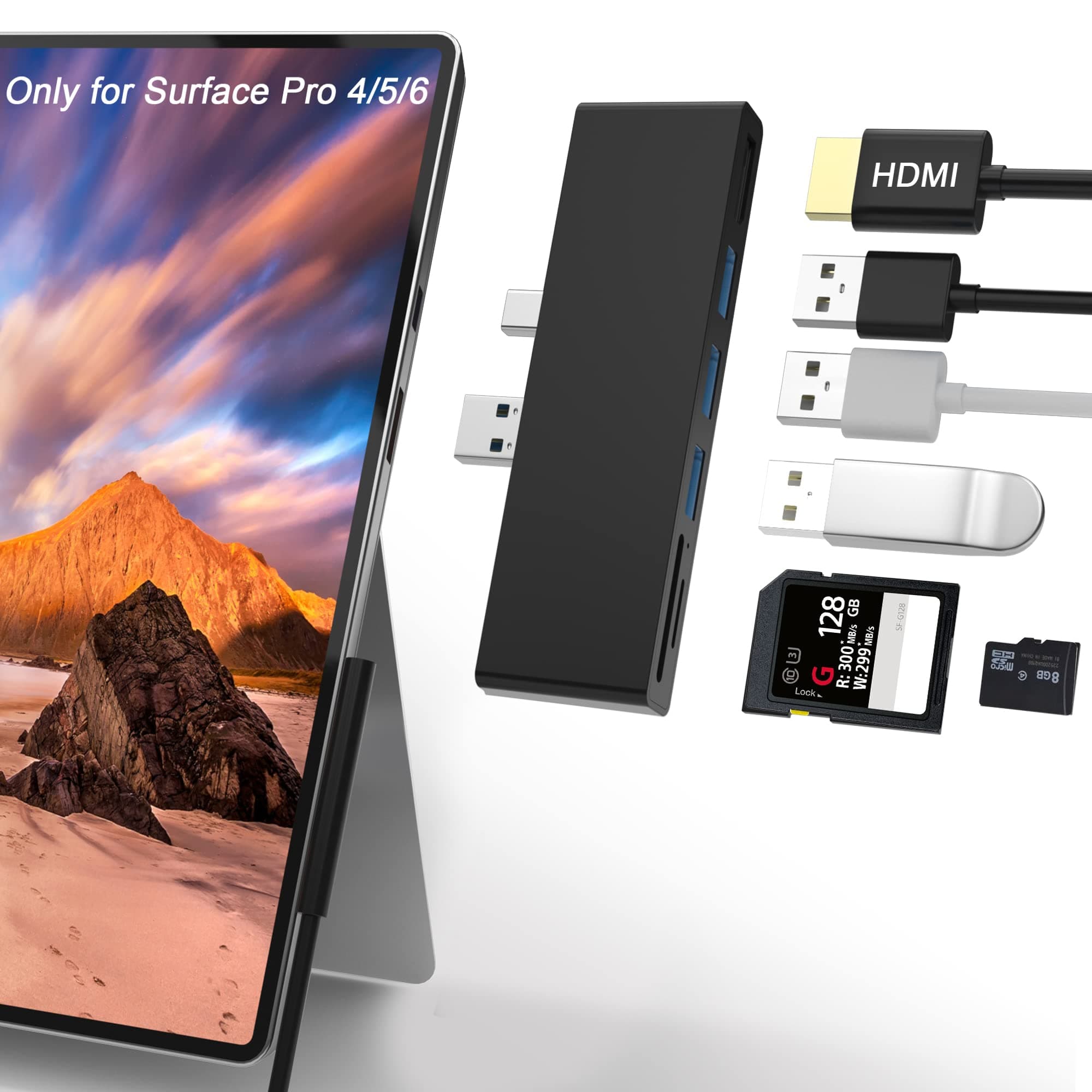 Microsoft Surface Pro 4/5/6 Docking Station Surface pro USB Hub with 4K HDMI Port 3 USB 3.0 Ports SD/TF Card Reader Converter Combo Adapter for Surface Pro 6/ Pro 5/ Pro 4