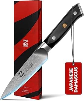 Paring Knife, 3.5 Inch Small Kitchen Knife, Japanese AUS-10 Steel Core & 67 Layers of Damascus Cladding, Full Tang G10 Handle with Premium Gift Box