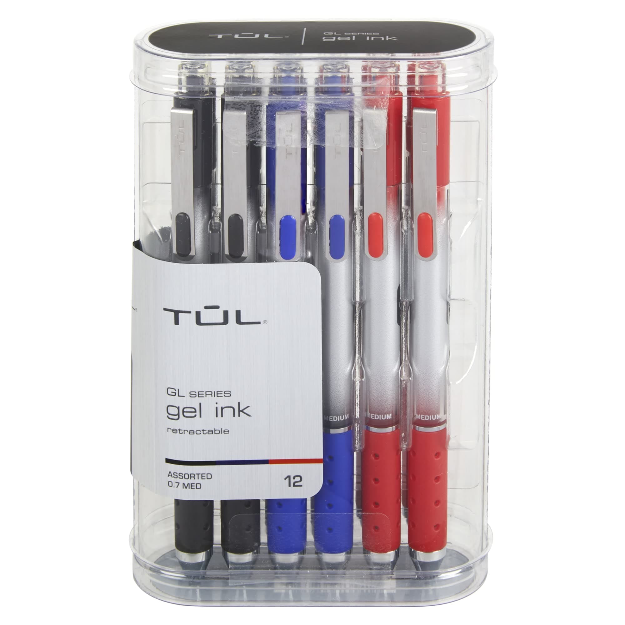 GL Series Retractable Gel Pens, Medium Point, 0.7 mm, Silver Barrel, Assorted Business Inks, Pack Of 12 Pens