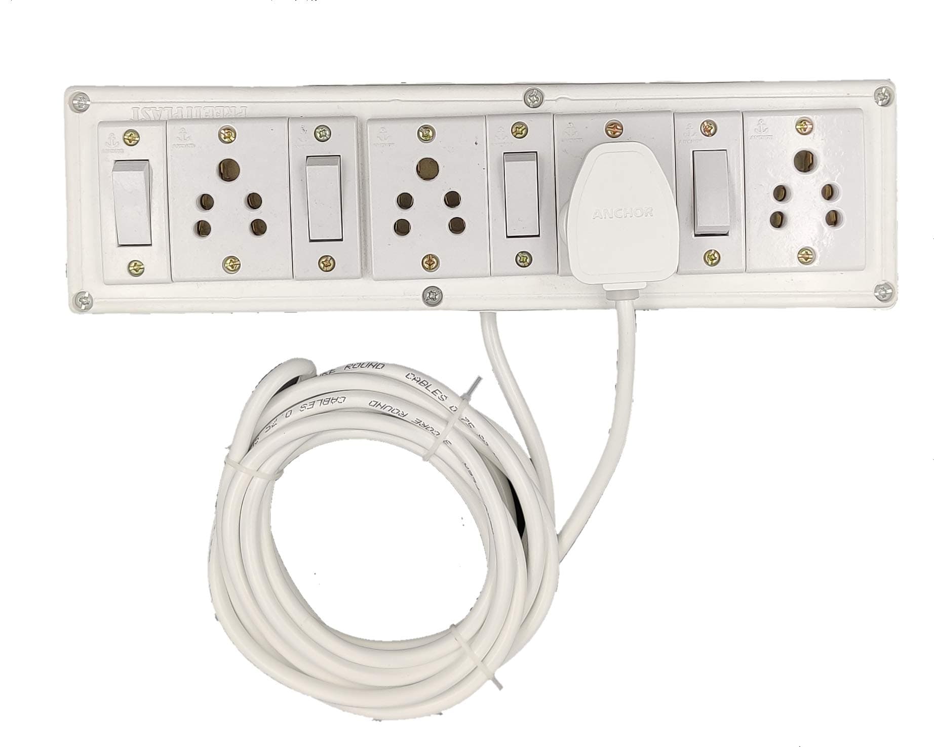 INDRICO® 3 Pins Multi Outlet Extension Boards 5 Meter Cable White (7 Meter Cable)