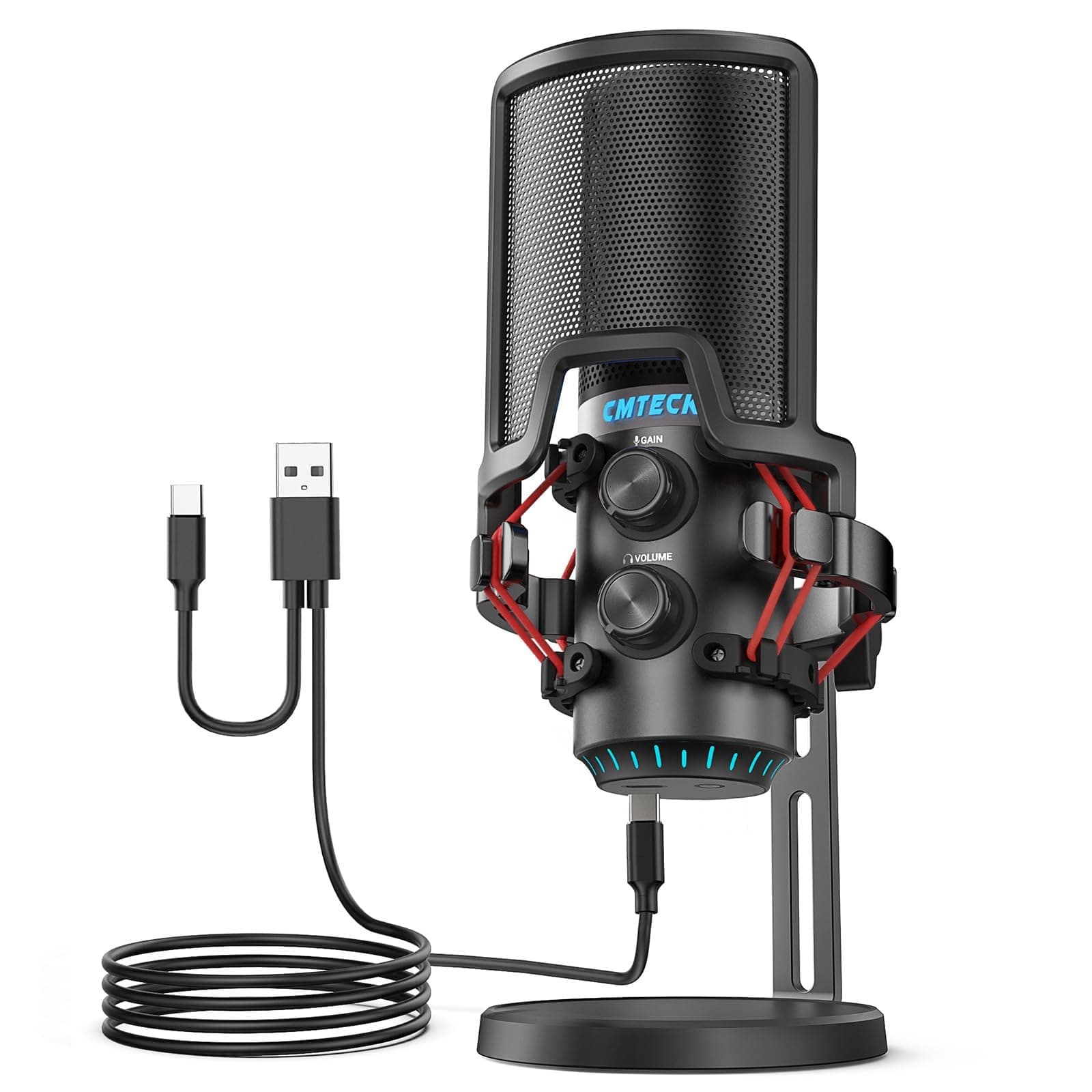 USB Microphone for PC, Condenser Mic for Streaming, Podcasting, Video, Meeting, Gaming, Gain Control, Monitoring Headphone Jack, Anti-Vibration Shock Mount and Pop Filter (Posh Black)