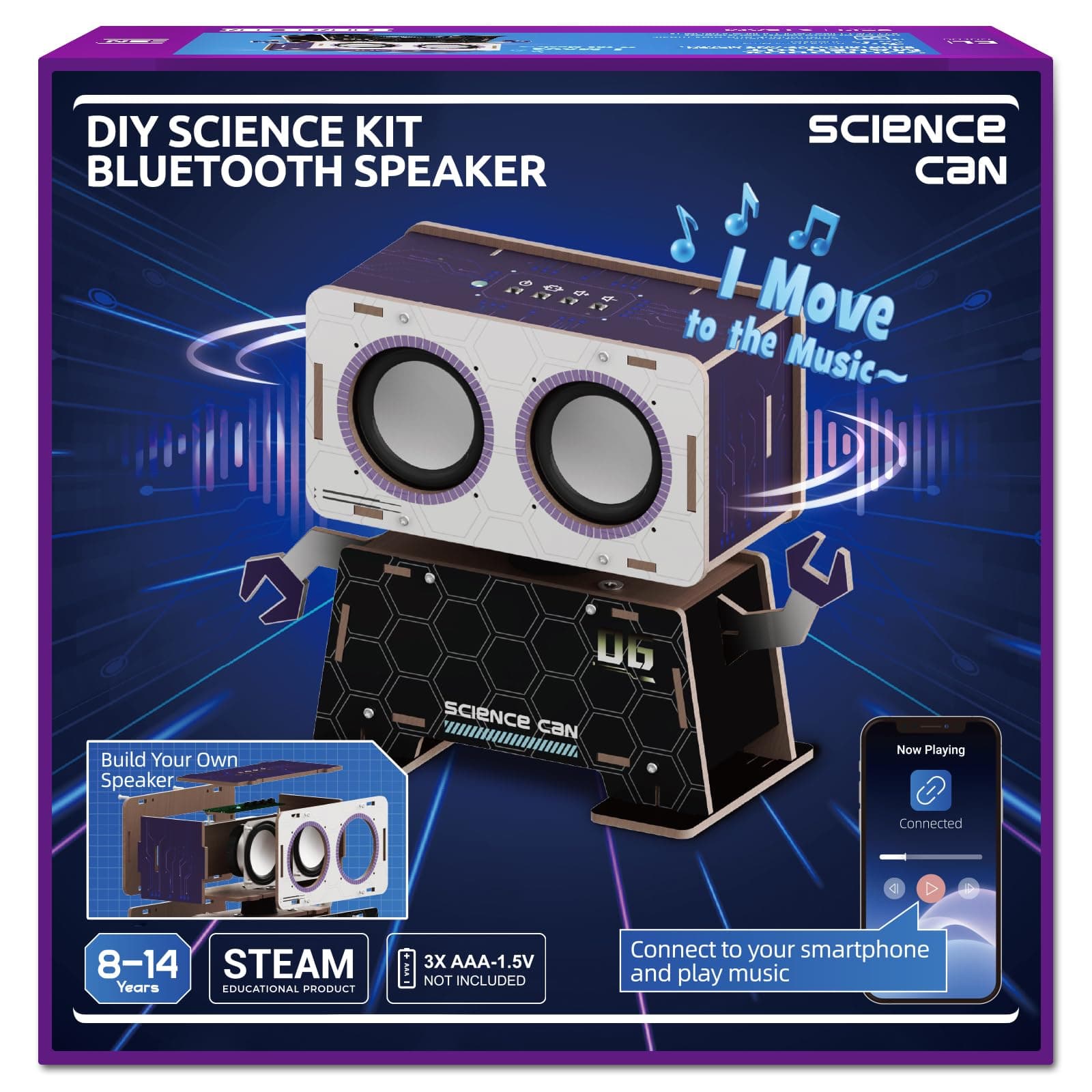 Science Can STEM Toys for Ages 8-13, DIY Bluetooth Speaker Kit with Rotating Head Robot, Electronic Stem Kits with Wooden Puzzles, Educational Building Toy, Birthday Gift for Boys & Girls