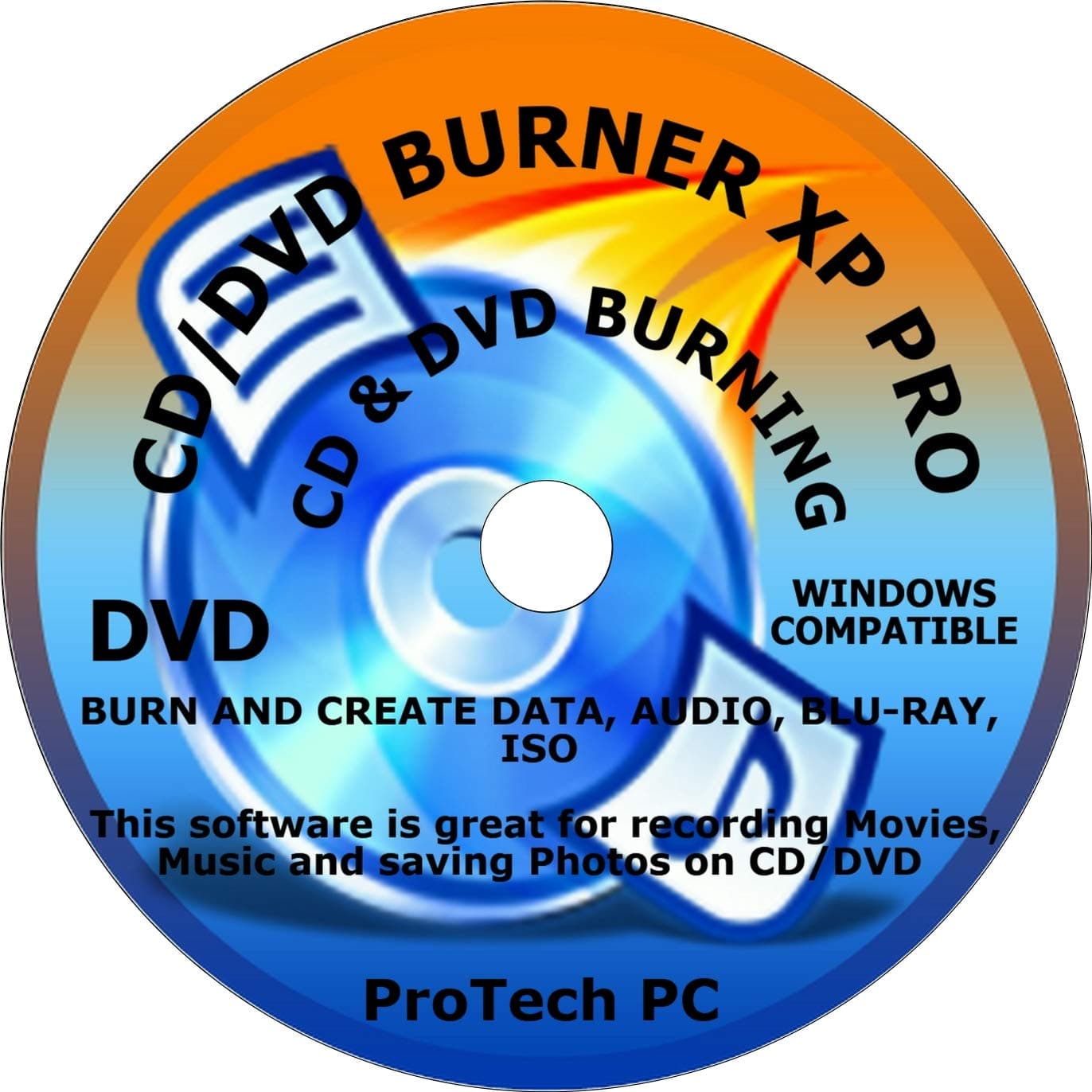 PRO CD/DVD BURNER XP BURNING DVD.+ FREE DVD VIDEO BURN AND CREATE DATA, AUDIO, BLU-RAY, ISO. COMPATIBLE WITH MICROSOFT WINDOWS PC. Great for recording Movies, Music and saving Photos on CD/DVD.
