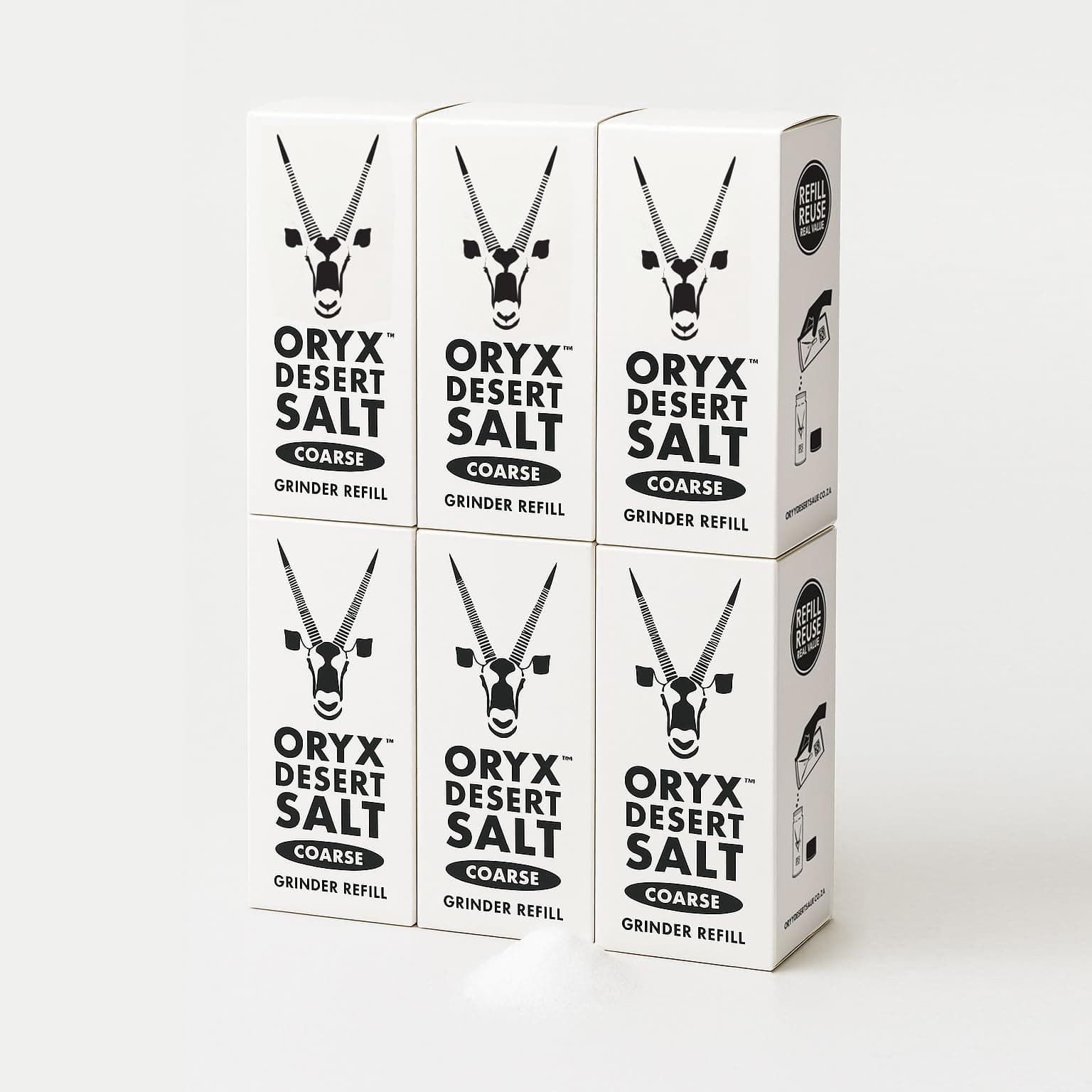 Oryx Desert Coarse Salt Refill Box - 6 Pack - 8.8oz x6 - Premium Oryx Desert Salt for Refillable +20x Grinders - Alternative to Sea Salt, Himalayan & Rock Salt, Perfect for Seasoning & Cooking