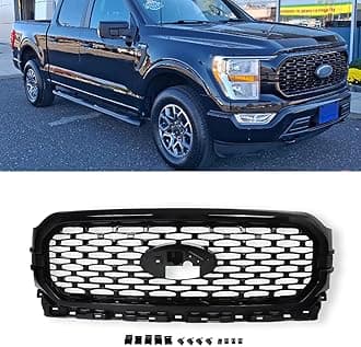 Honeycomb Front Bumper Grille Gloss Black Grill Compatible with 2021 2022 2023 F150 XL XLT Replace For ML3Z-8200-LBPTM