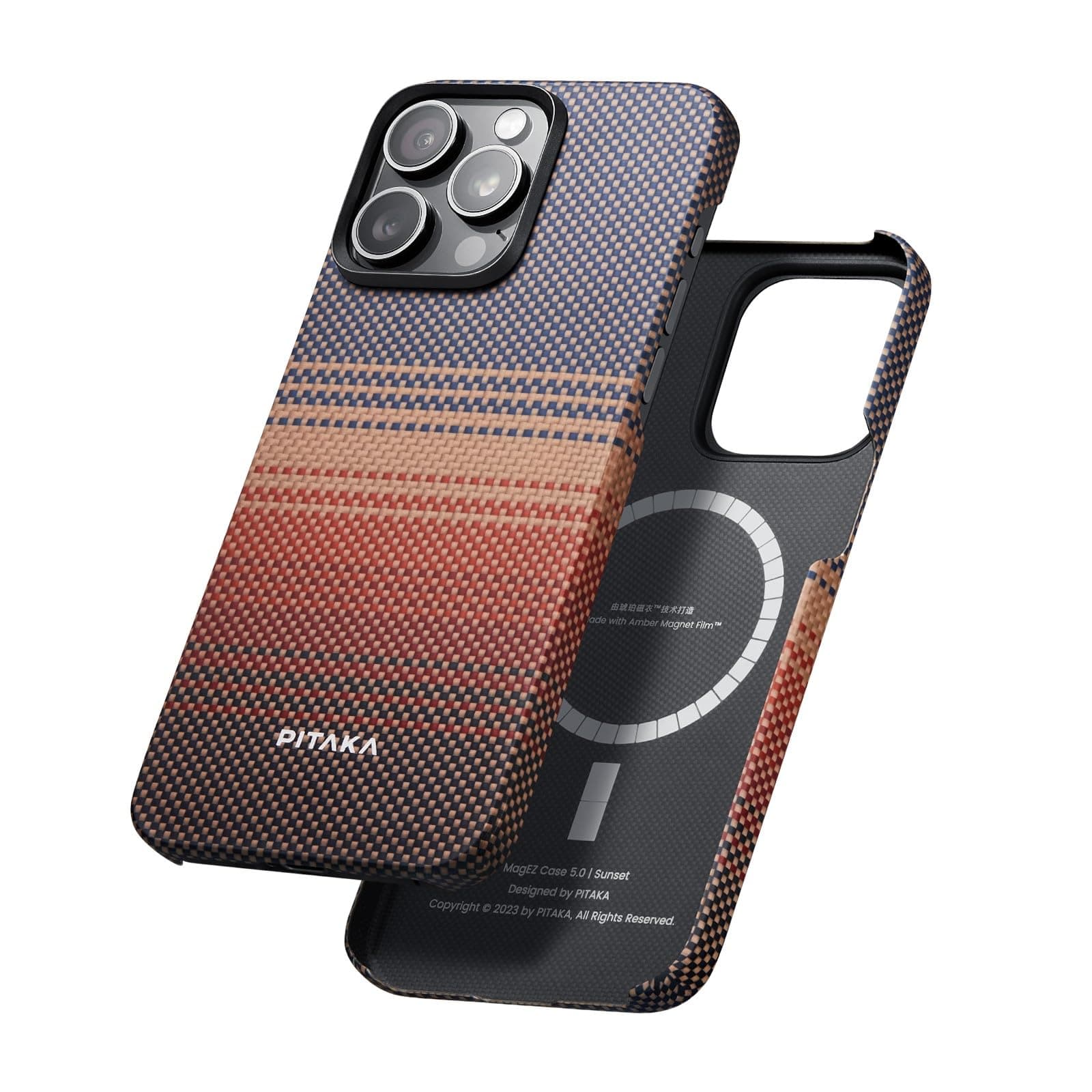 Pitaka MagEZ iPhone 15 Pro Case 6.1" Sunset - Aramid Fiber Protective Magnetic Compatible with MagSafe iPhone 15 Pro Case 6.1"
