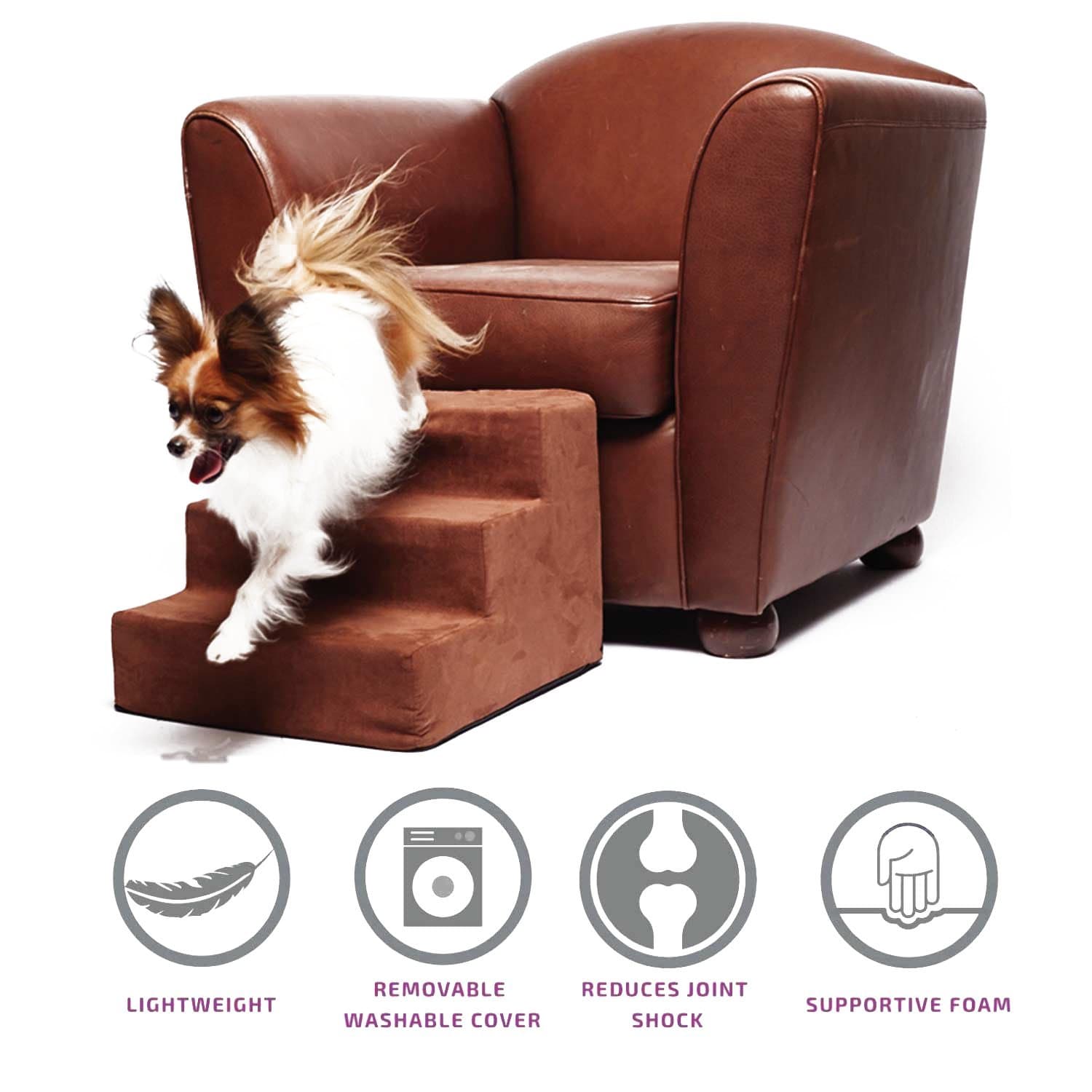 RESTOLOGY High Density Foam 3 Steps Orthopedic Microsuede Bedding for Small Pets, 15" x 16" x 12", Brown