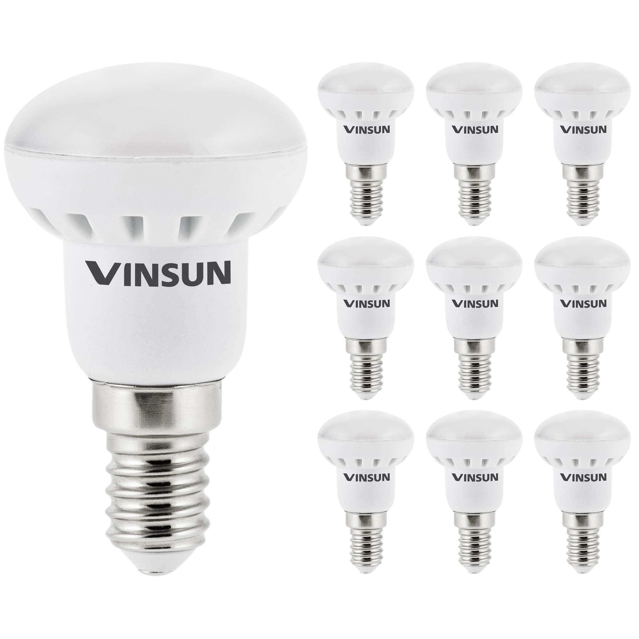 VINSUN - Pack of 10, LED E14 Light Bulb 3W, Small Edison Screw (SES) Warm White 2900K, 250lm, 230V LED Reflector R39