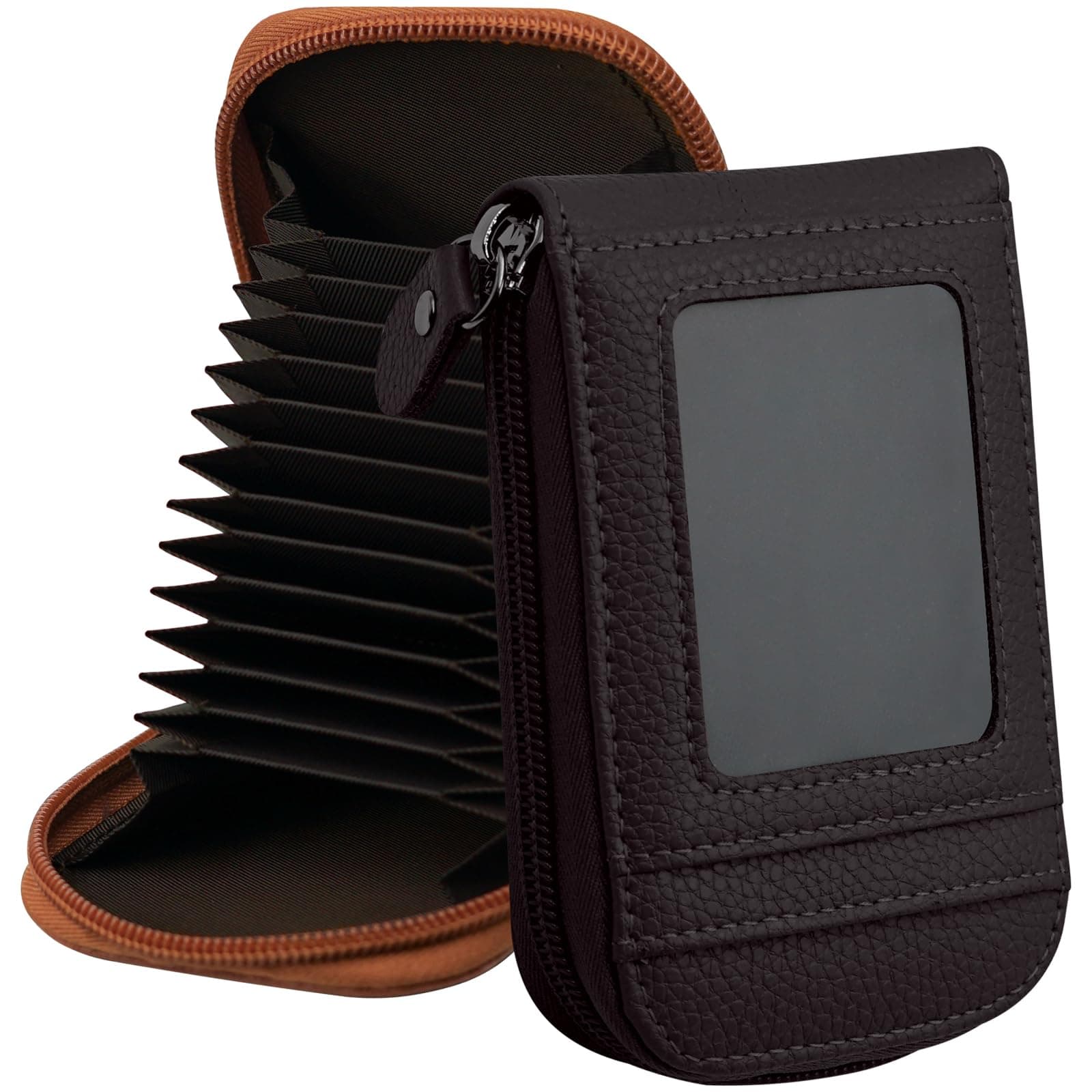 DKER Genuine Leather Mini Credit Card Case Organizer Compact Wallet with ID Window for Men And Women - 2 Pack Coffee+Brown