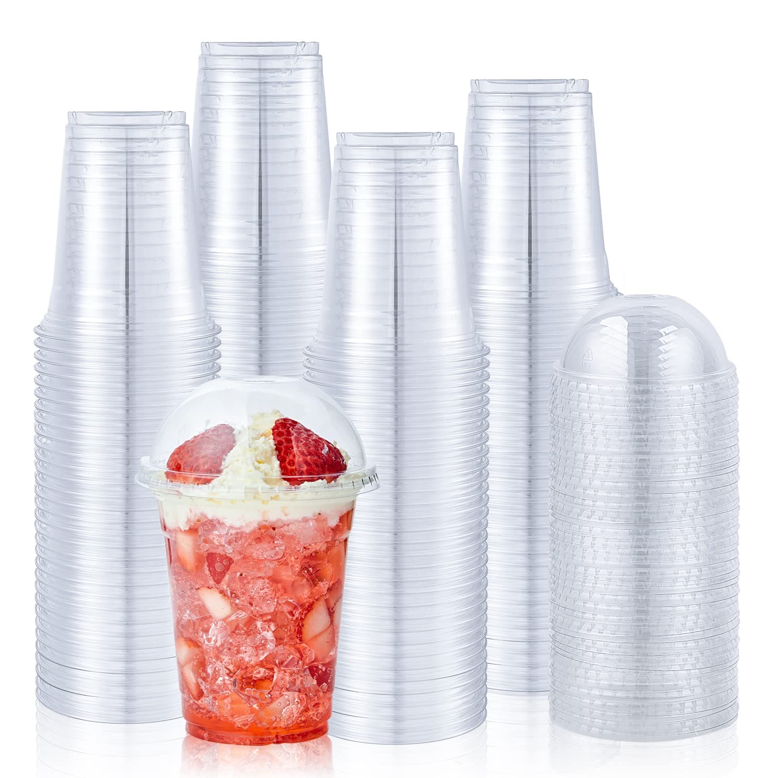 [100 Sets 12 oz Clear Plastic Cups With Dome Lids, Disposable Plastic Drinking Cups, 12 oz Parfait Cups for Ice Coffee, Smoothie, Bubble Boba