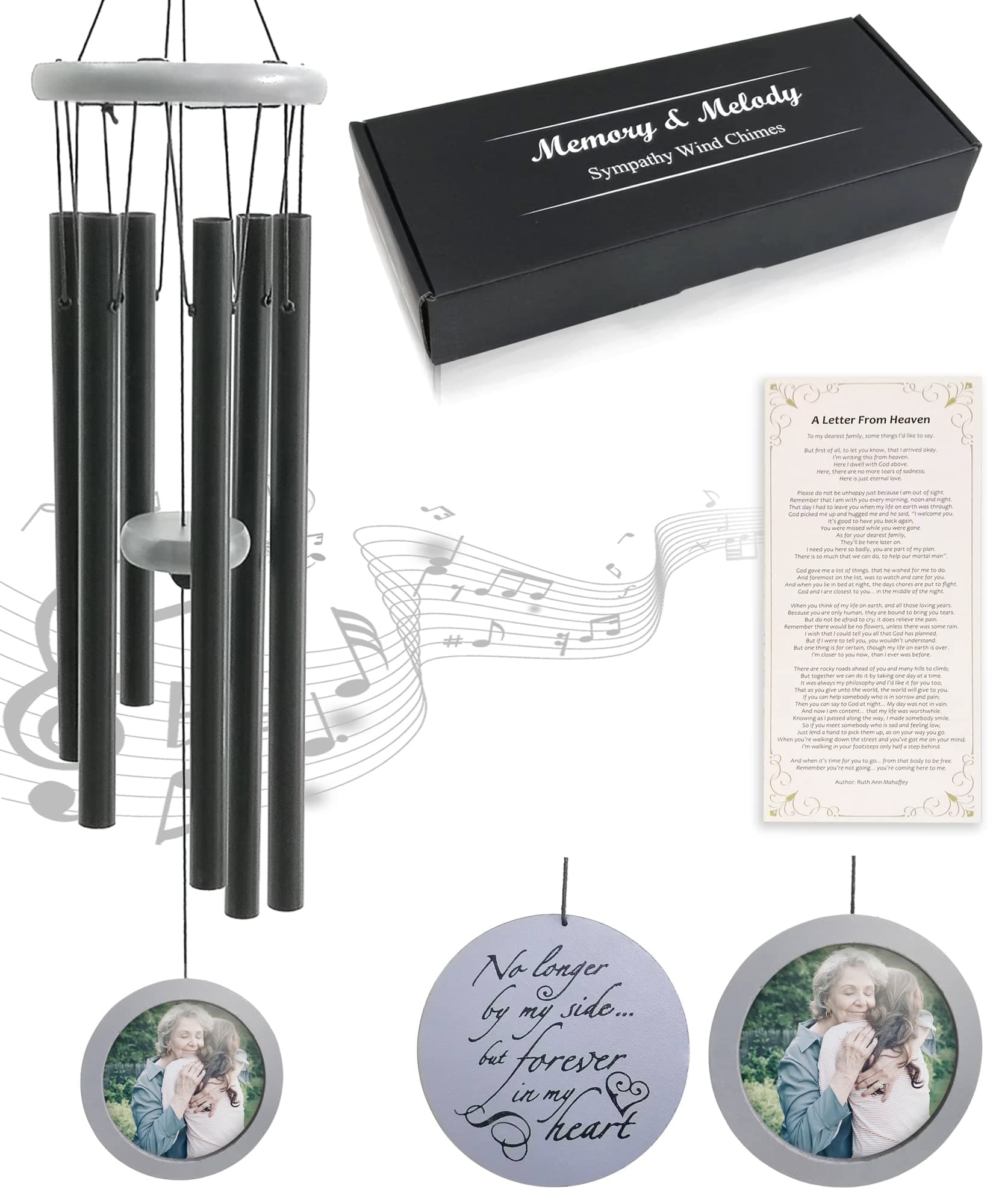 Memory & Melody - Personalized Wind Chimes Memorial - Memory Wind Chimes for Loved Ones Lost - Memorial Gifts for Loss of Loved One - Sympathy Gifts for Loss of Dad - Loss of a Mother Sympathy Gifts