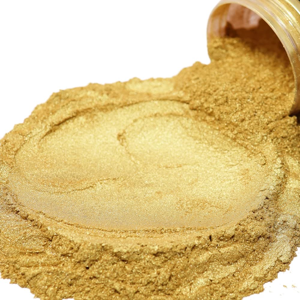 FIREDOTS 1848 Gold Mica Powder, Massive 100 Gram Container of True Cosmetic Grade Gold Mica with Pearlescent Effect, 100% Pure for Artists Working in Resin Art, Epoxy, Concrete, Soaps, and Cosmetics