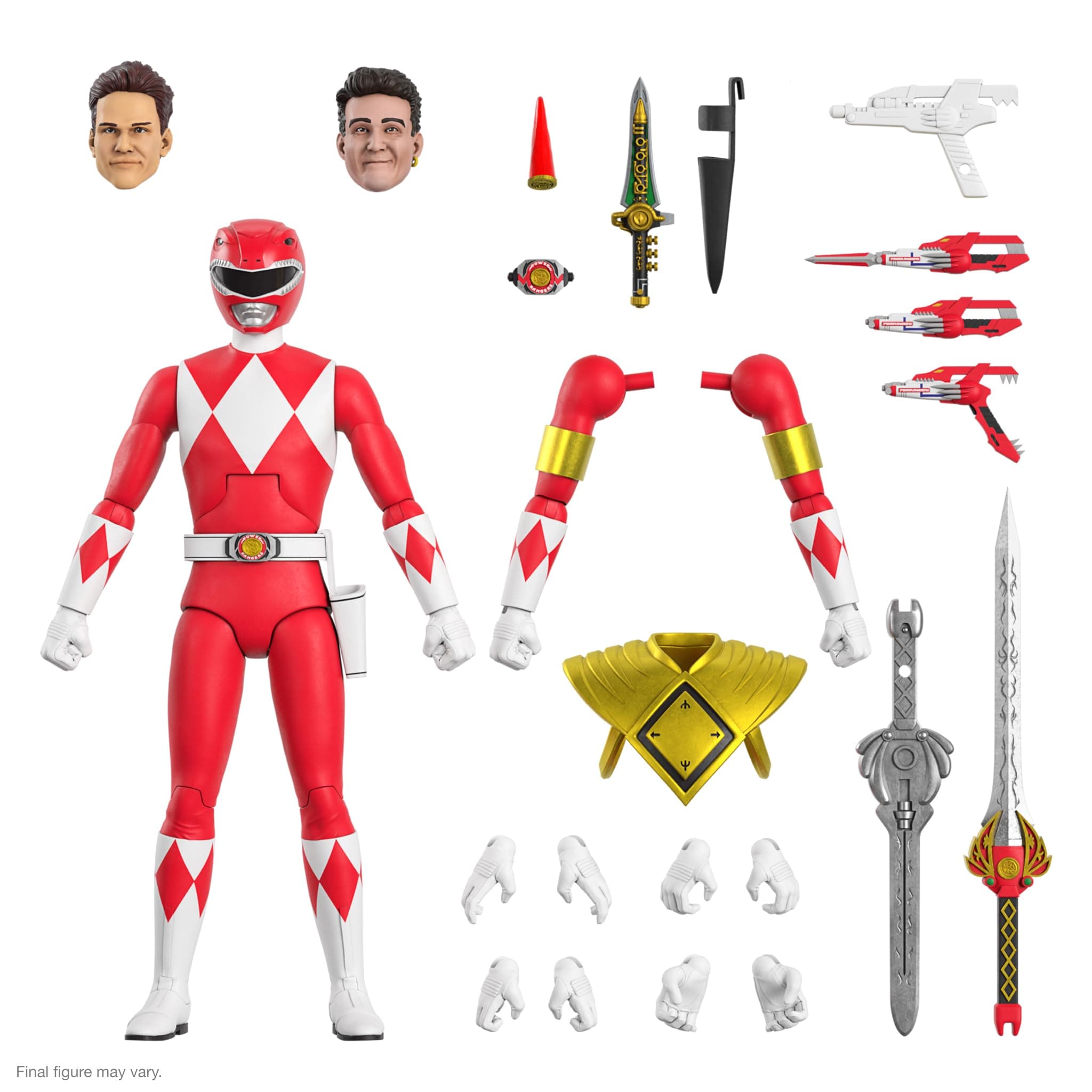ULTIMATES! Mighty Morphin Power Rangers Red Ranger - 7" Power Rangers Action Figure with Accessories Classic TV Show Collectibles