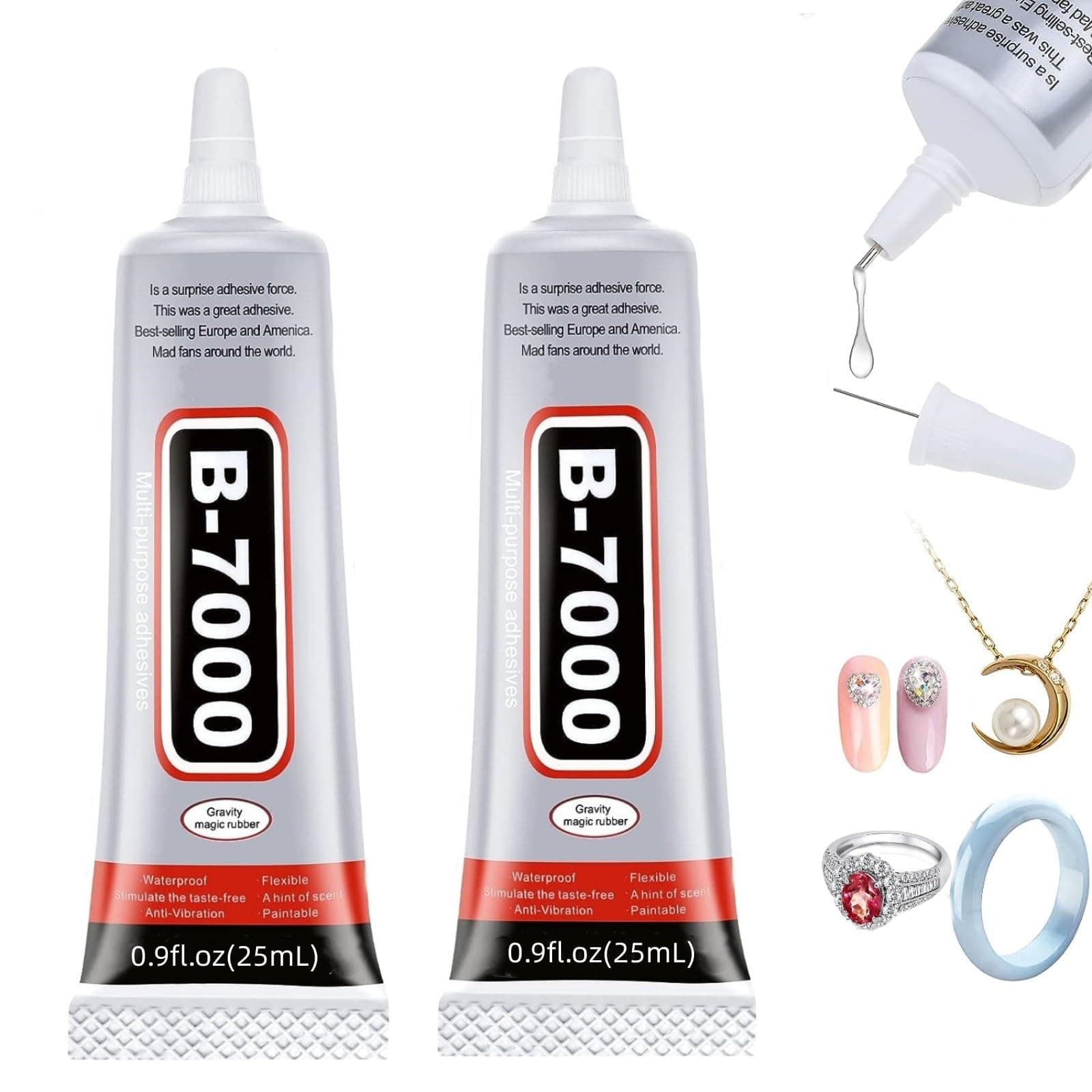 B7000 Super Glue,15ml/0.5oz (2 Pack) Multi Functional Glue Transparent Paste Adhesive Multi-Function Repair Glues Suitable for Phone Jewelry Glass Wood Metal Fabric (15ML-2pcs)