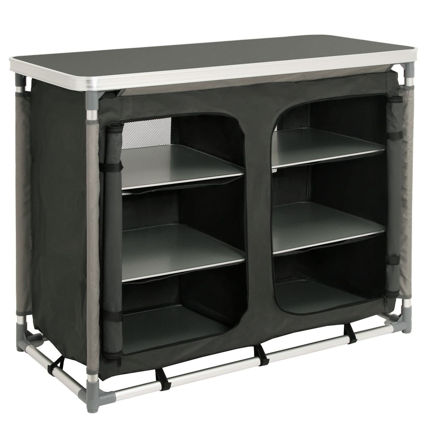 CampFeuercamping cupboard | Portable camping kitchen | Aluminium frame | 6 internal shelves | Zipped door | Spacious tabletop | Folding camping storage | Outdoor shelving unit | Storage cabinet