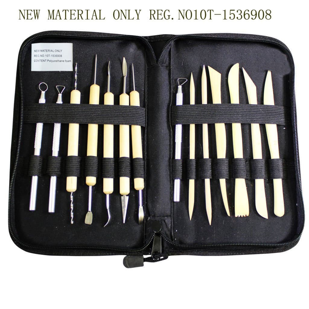 Natural Home (TM) Modelling Tool Pottery Tool Set 14-Piece Ceramic Clay Sculpture Carving Tool Set, Wood and Metal