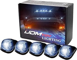 Black-Out Smoked Lens Xenon White LED Illuminated Cab Roof Clearance Marker Lamps Compatible with Truck SUV 4x4, 5-Piece Roof Running Light Set Powered by (5) 5050-SMD LED Bulbs