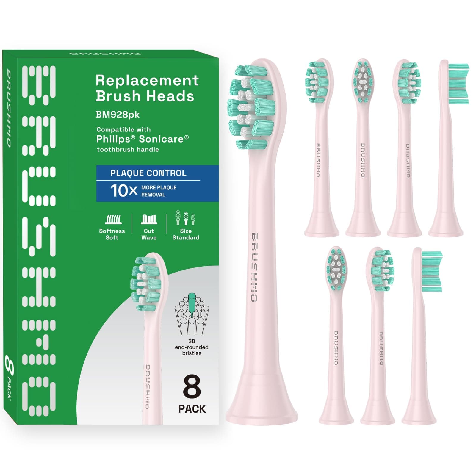 BRUSHMO(ブラシモ) Brushmo Replacement Toothbrush Heads Compatible with Philips Sonicare Electric Toothbrush, Pink, 8 Pack