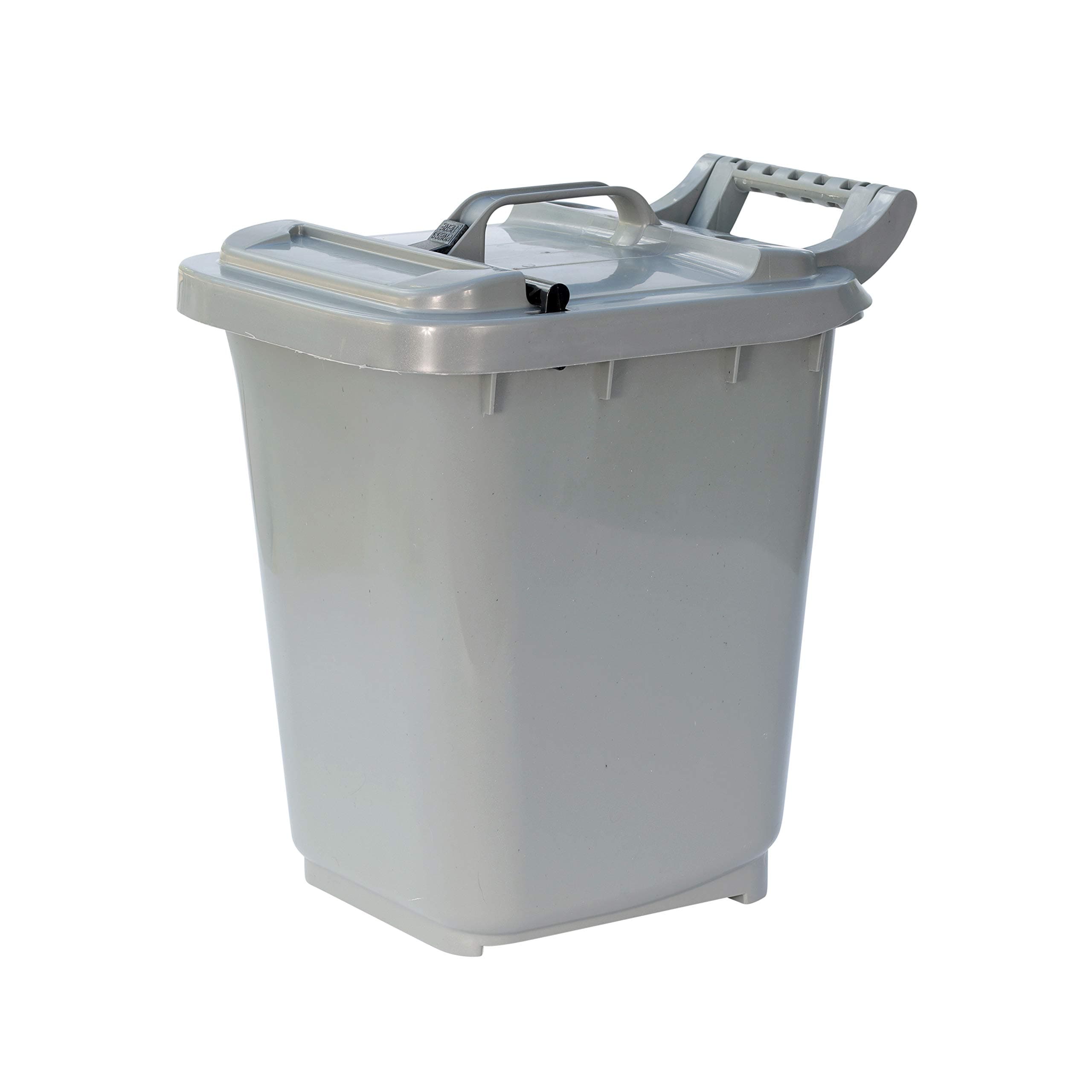 Kerbside Compost Caddy with Locking Lid - Silver Grey - for Food Waste Recycling (23 Litre) - 23L Plastic Composting Kerbside Bin