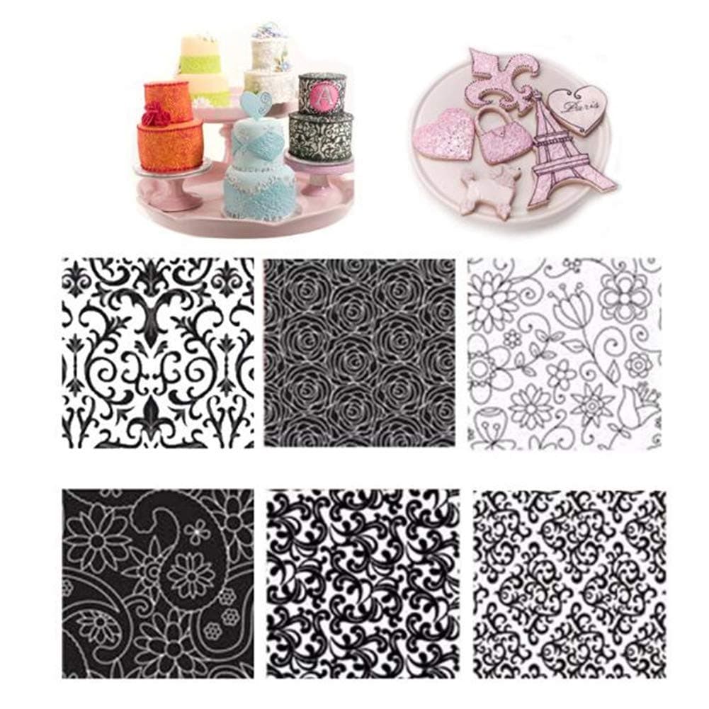 6pcs Bakeware Floral Texture Sheet Set, Cookie Sugar Craft Decoration Texture Mat, Baking Tools Fondant Cake Mold, Transparent Embosser Mould, Cake Broder Decoration Molds, Plastic Cake Lace Mat