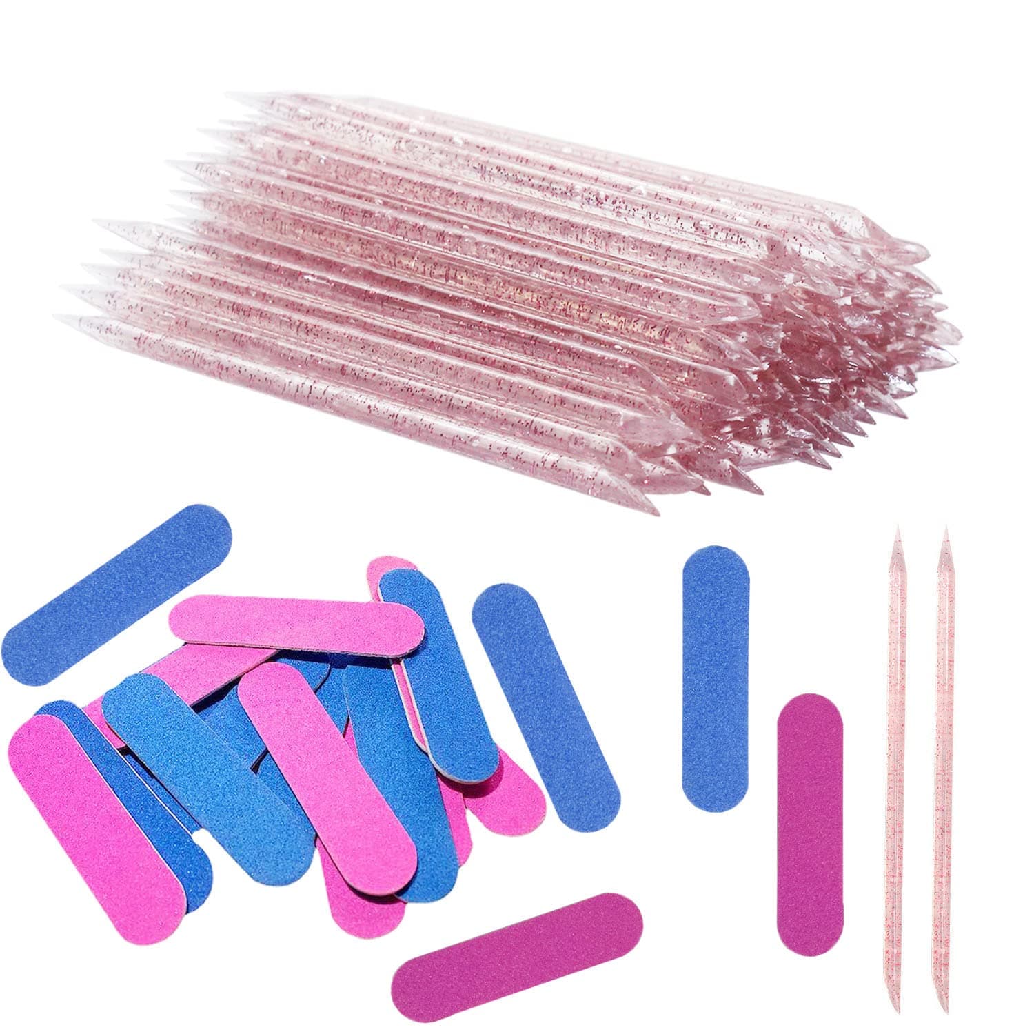 100 PCS Nail Sticks, 100 PCS Mini Nail Files Double Sided Nail Buffer, Nail Care Sticks, Cuticle Manicure and Pedicure Stick for Fingernail, Cleaning Cuticle Stick - Pink