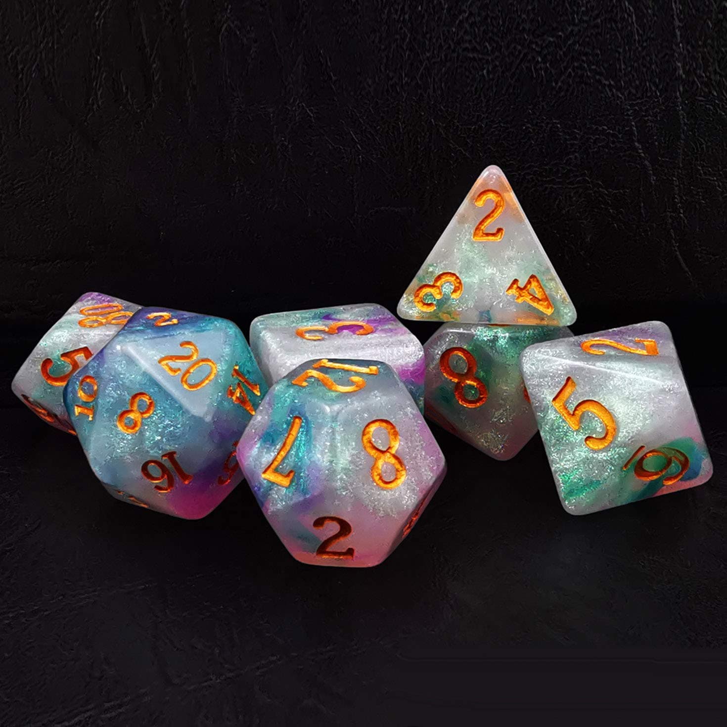 Bescon Magical Stone Dice Set Series, 7pcs Polyhedral RPG Dice Set Dragon Eyes, Tinbox Set