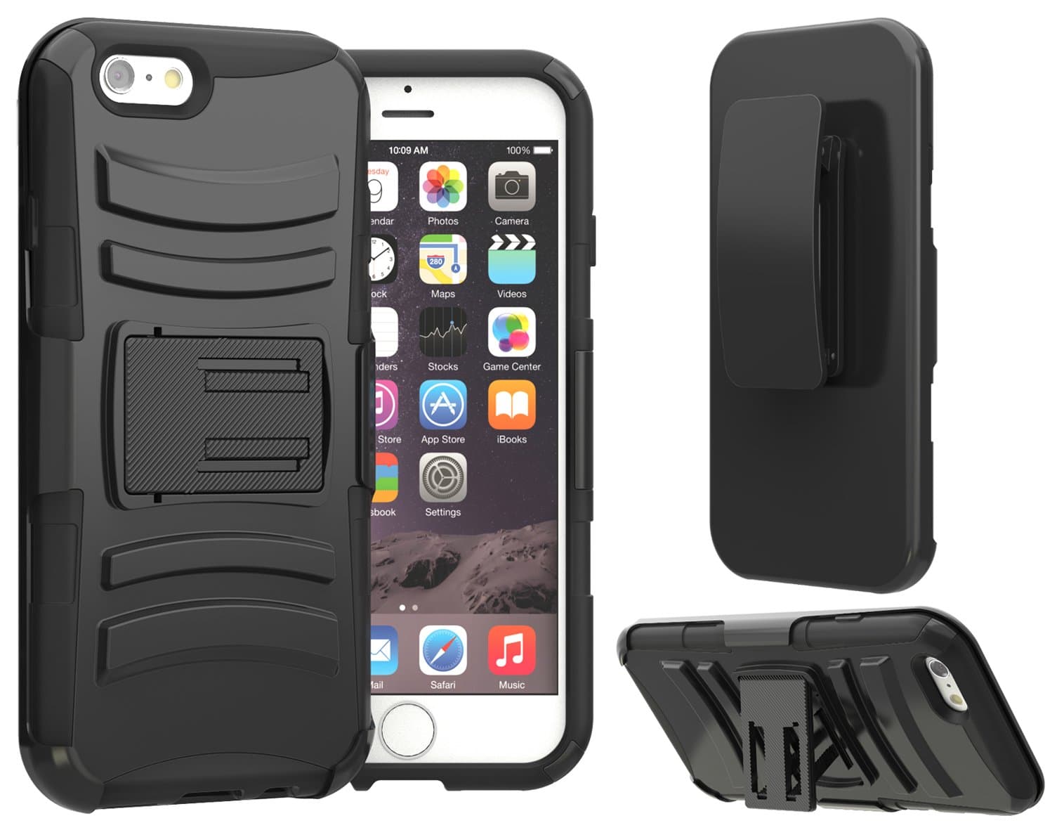 iPhone 6 Case, TruGlue Armor Defender Protective Tough Dual Layer Protection Case with Built-in Stand and Belt Clip/Lock Case for iPhone 6 4.7 Inch (Black)