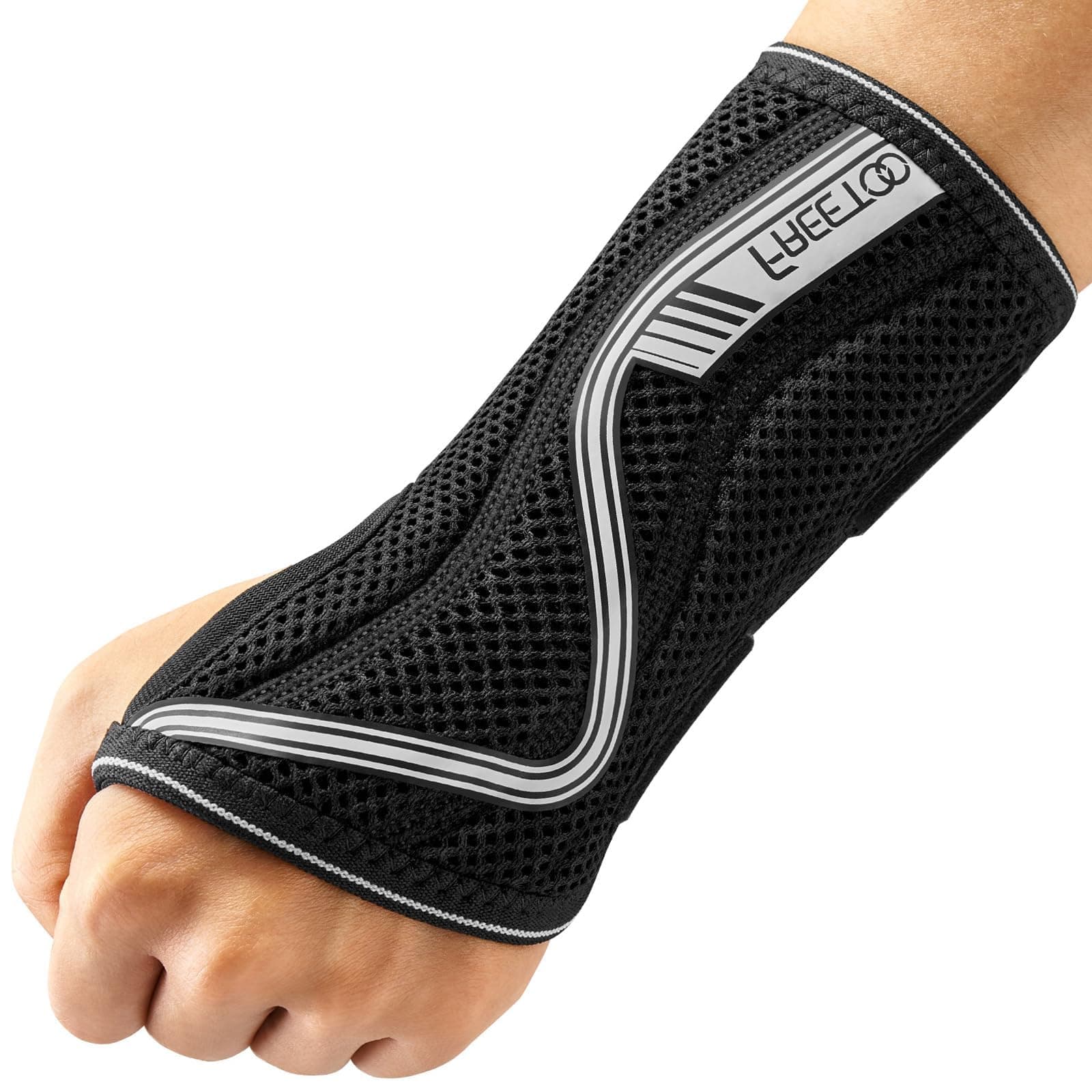FREETOO Wrist Support S-shaped support for Arthritis, Adjustable Day Night Carpal Tunnel Wrist Splint for Men Women RSI, Sprain, Fracture Wrist Brace （Gray-Medium-Left）