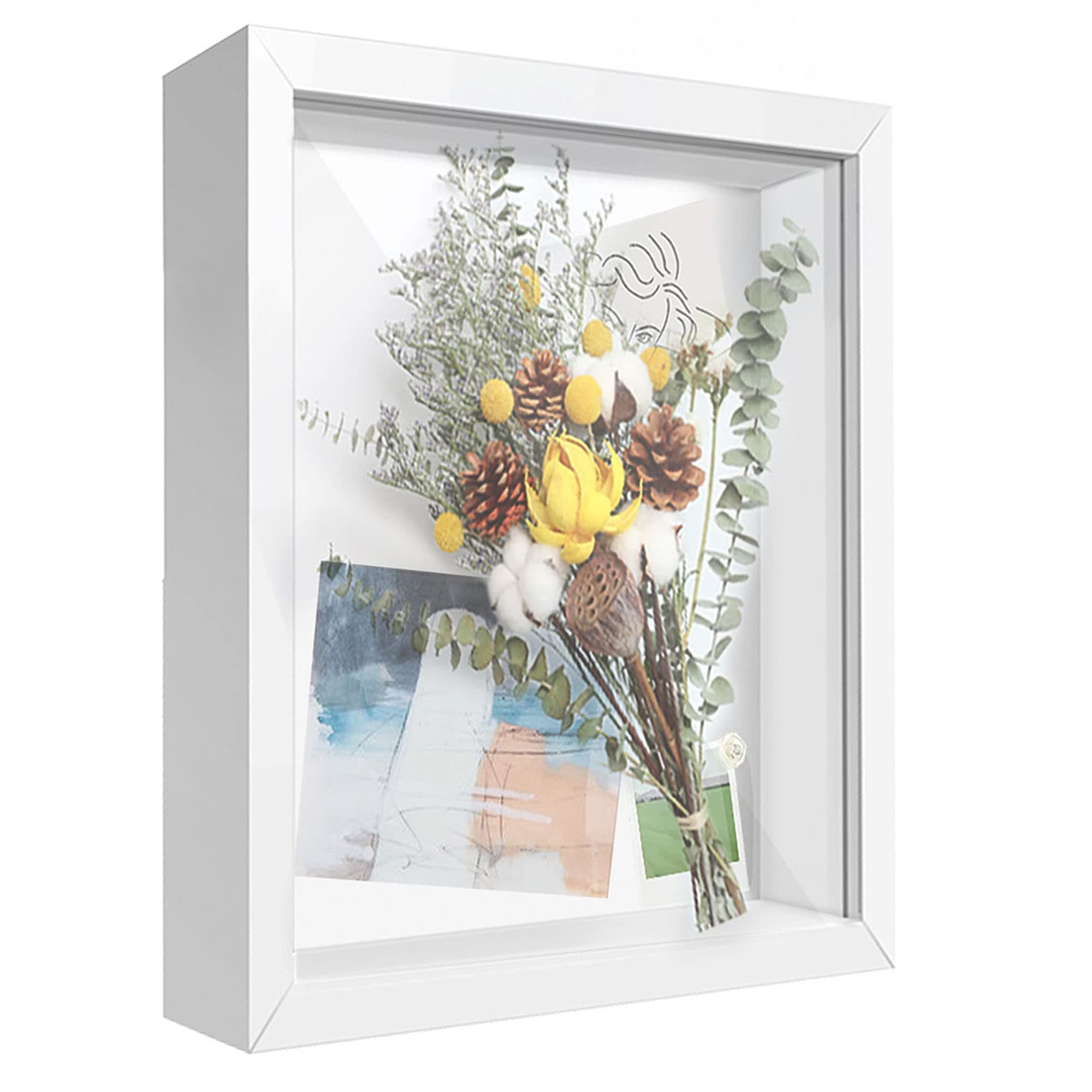 8x10 Shadow Box Frame Display Case with Letter Stickers, Display Case Box for Memorabilia, Baby Items, Wedding Memories, Crafts, Tickets and Photos (White, 8x10)