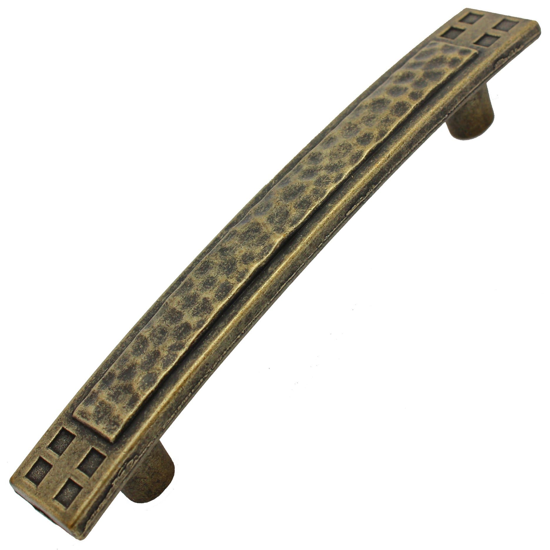 GlideRite Hardware 4244-AB-25 3.75 inch CC Hammered Mission Style Cabinet Handle Pulls 25 Pack, Antique Brass Finish