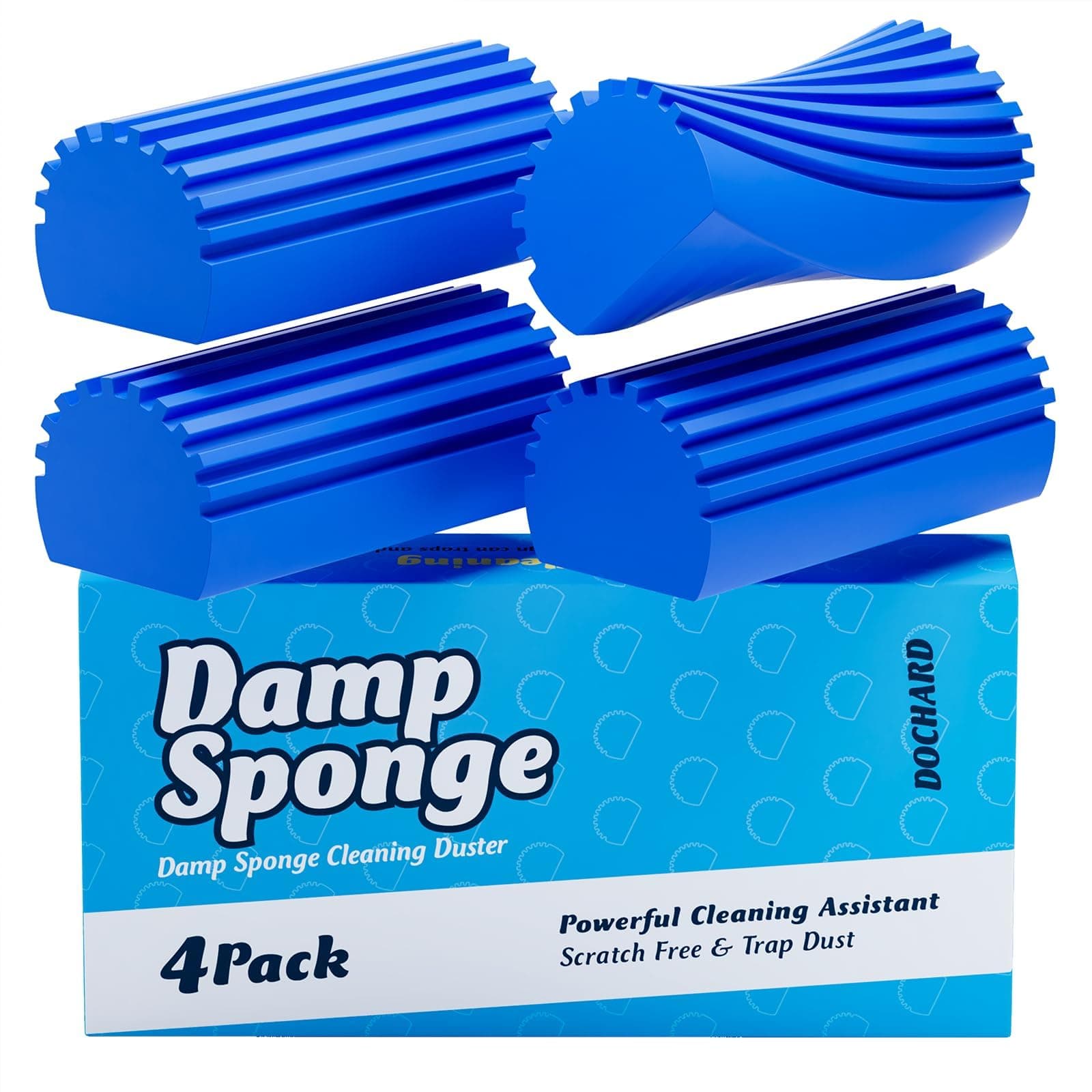 Damp Cleaning Sponge Duster, 4-Pack Squishy Wet Reusable Non Scratch Sponges Kitchen, Super Absorbent Sponge with Ridges for Household or Car - Blue