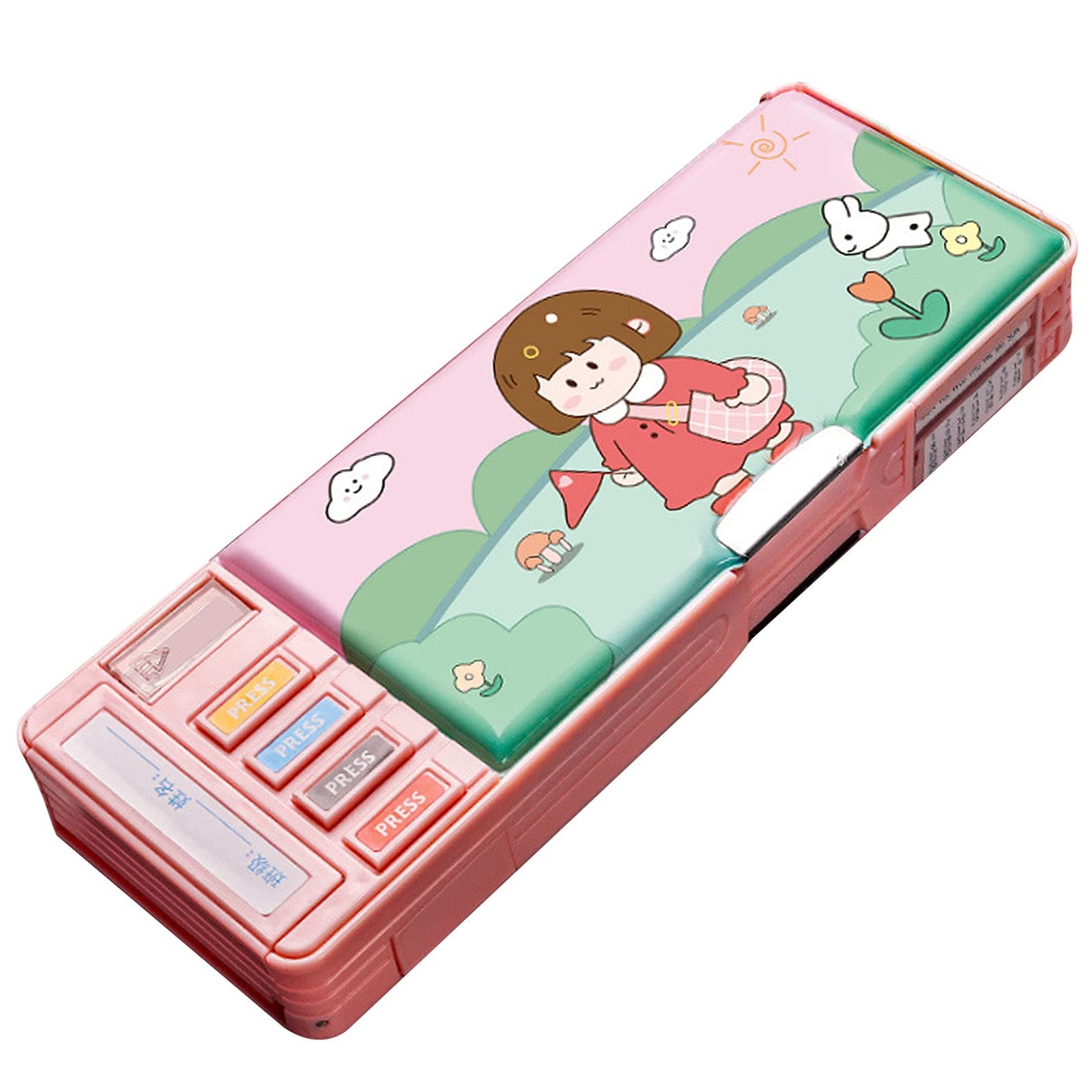 Multifunction Pencil Case, Pencil Box with 2 Compartments for Students - Cartoon Pattern Stationery Set with Pop Out Scissors and Pencil Sharpener (one size, style 6)