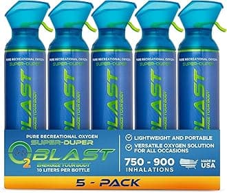 Portable Oxygen Can, Filled with 99.99% Pure Oxygen in a Can with Breathing Mask for Sports, Travel, and High Altitude Use | On-The-Go Air Support for Hiking and Outdoors – 10L, 5-Pack