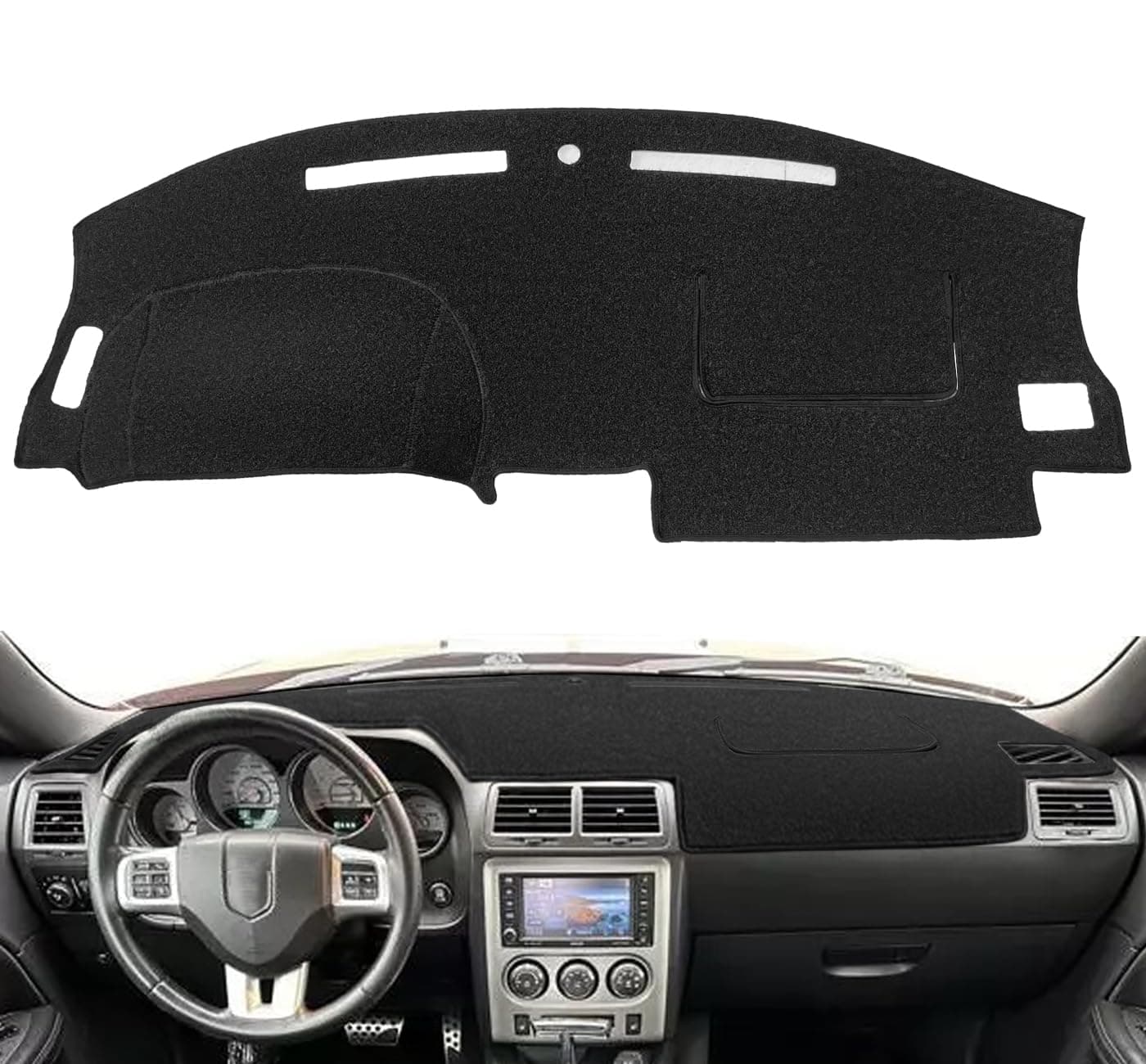 Dash Cover Mat for Dodge Challenger with Light Sensor w/o Speaker Cutout, Dashboard Pad Carpet Protector K185 (Black)