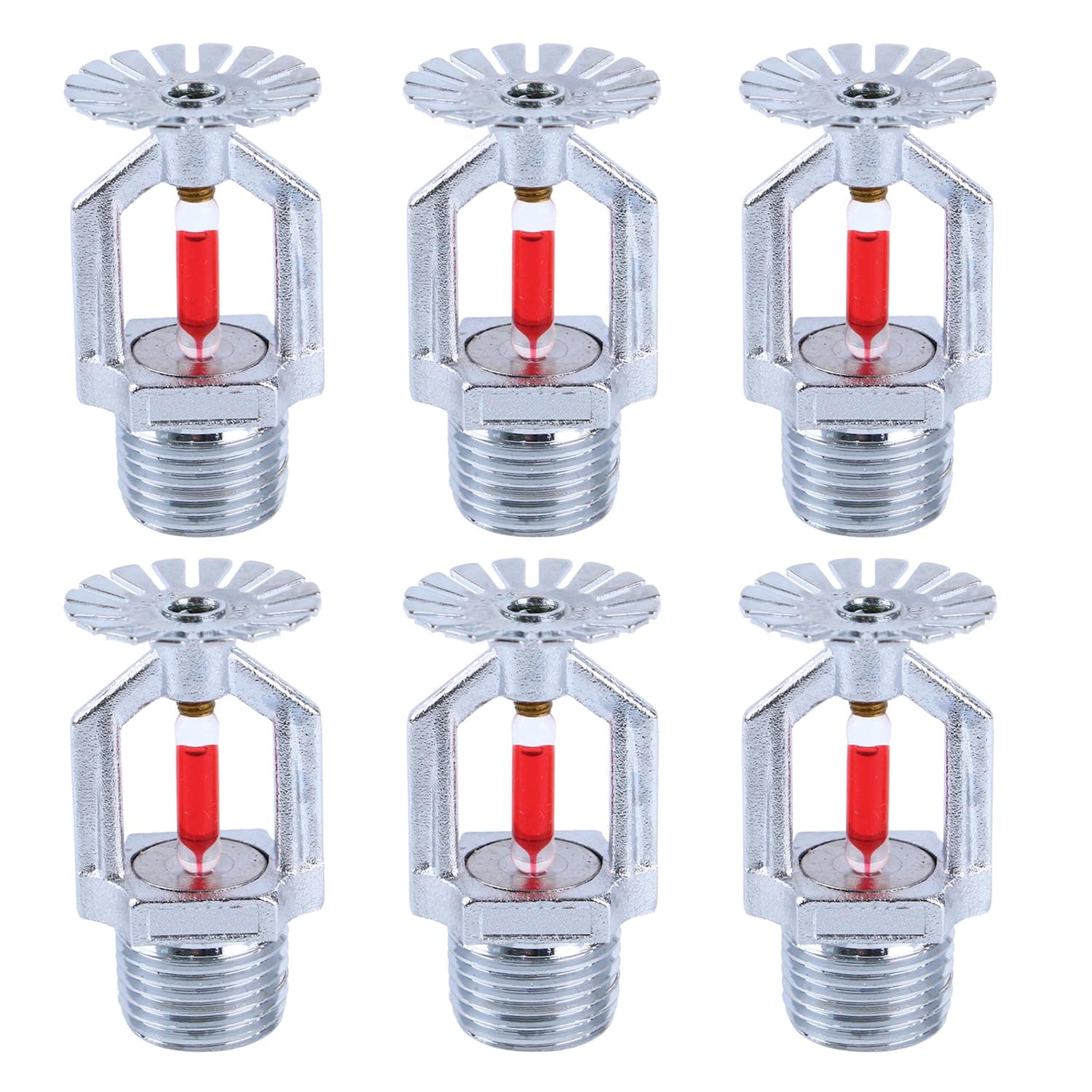 6 Pcs Fire Sprinkler Head - Copper Chrome, 1/2” NPT 155℉(68°C) Pendent Type Spray, K80 Fast Response Automatic Fire Sprinkler System for Residential, Factory, Mall, Warehouse Building