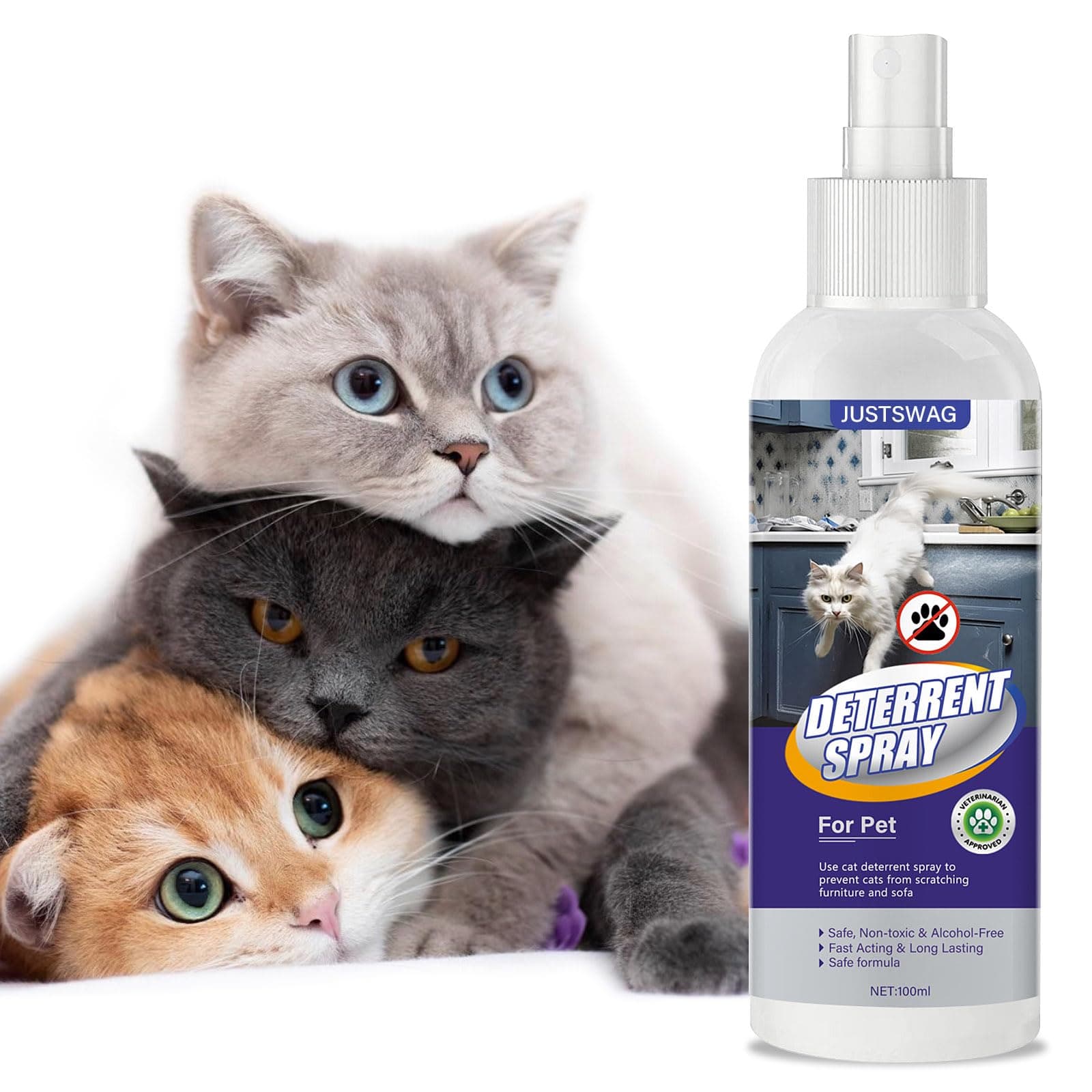 Cat Spray Deterrent, Effective Anti-Scratching Spray for Pet Behavior Training, Natural Cat Repellent Indoor with Bitter, Indoor and Outdoor Use, 100mL