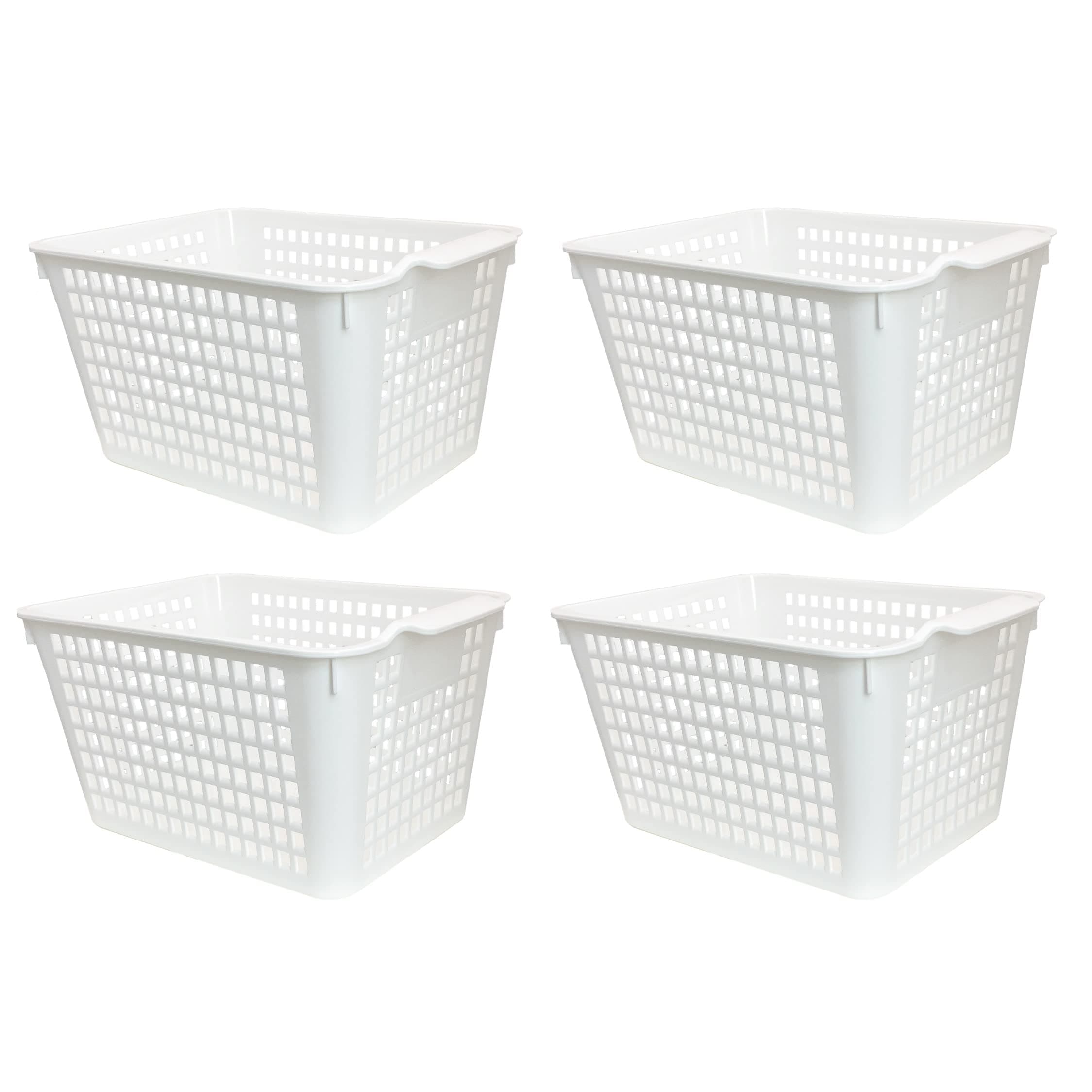 4 Pack - White Basket Tray Kitchen Pantry Cupboard Storage Organizer Box Bin (Medium)