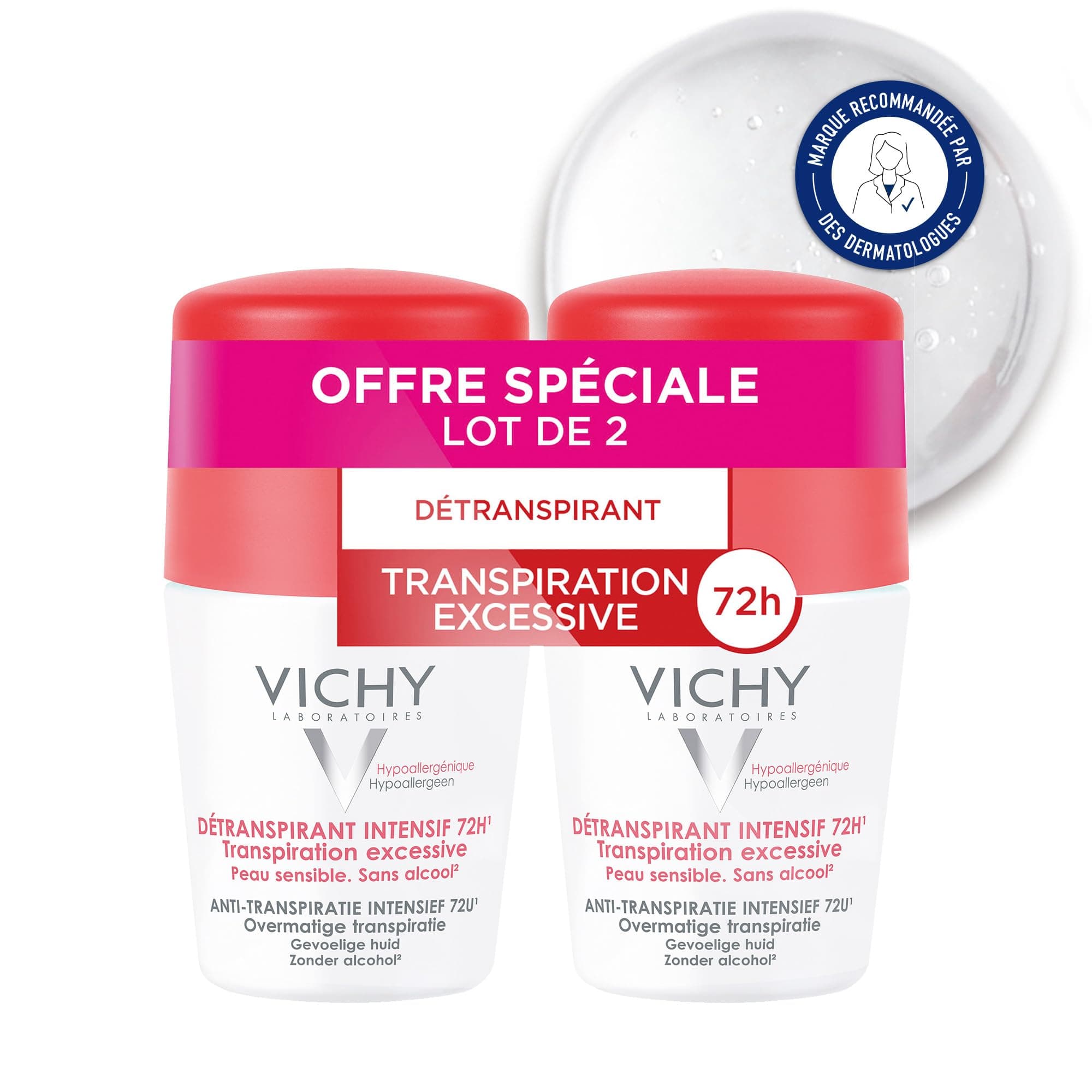 Vichy 72 Hours Excessive Transpiration Deodorant Roll-On 100 ml 2 pieces
