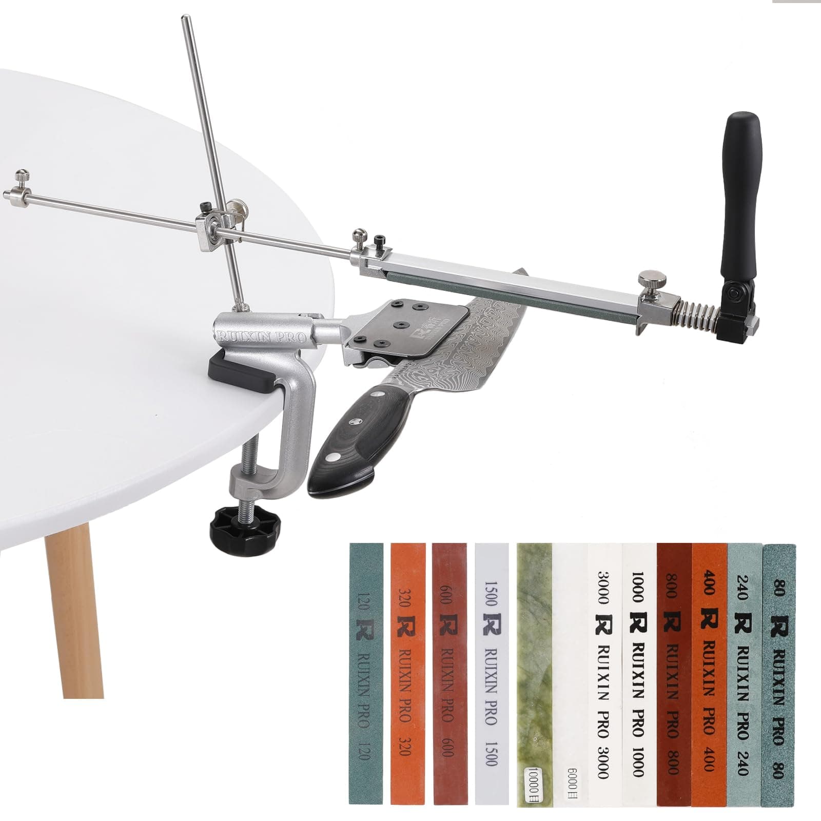 RX-008 Fixed-Angle Knife Sharpener Kit System with 12 Whetstones, Stainless Steel Professional Precision Adjust Knife Sharpener Tool, Complete Angle Adjustable Knife Sharpening System