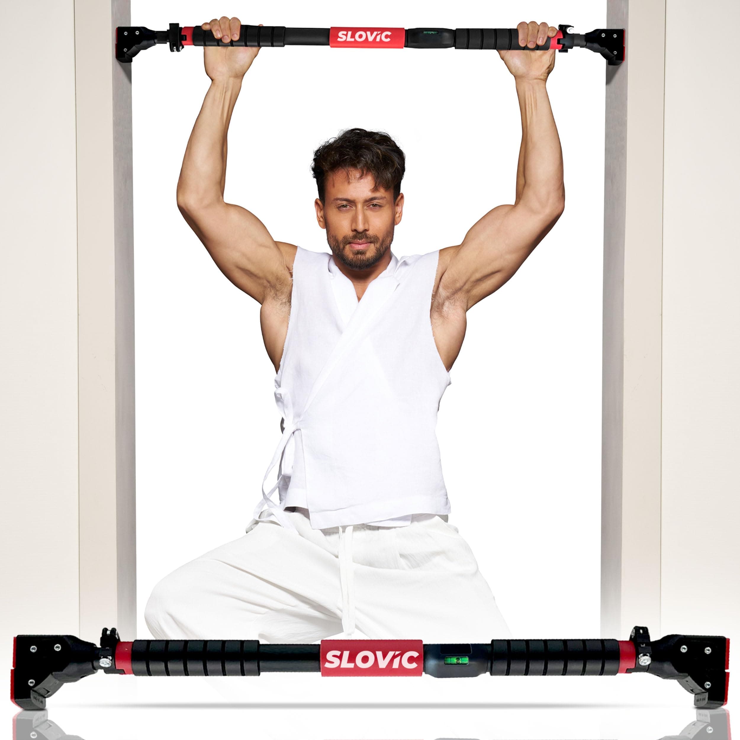 Slovic Door Pull Up Bar for Home Workout [200 Kg Load Capacity]| No Screw pull up bar stand with Anti-Skid Grip [Length 72-110 CM]| Gym Equipment for Home Workout | Pull up bar wall mounted for Height