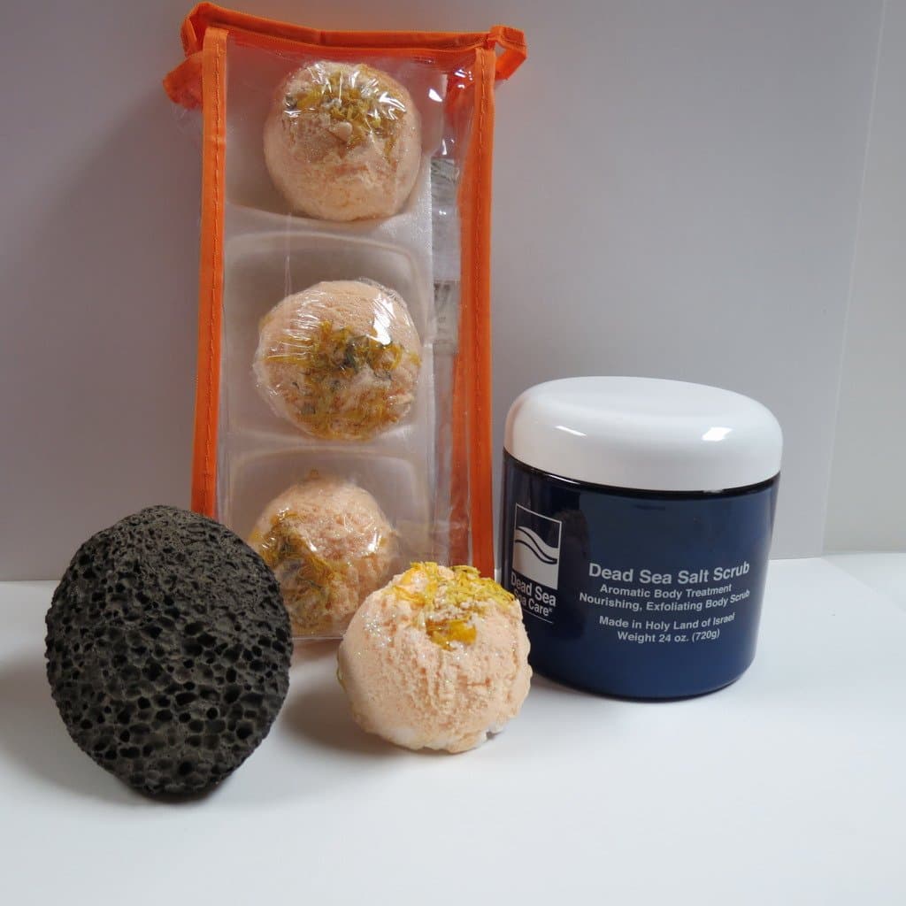 Bubble Bath Truffles Mango Manderine 3 Pack Bath Truffles, 24 oz Almond Dry Salt Scrub, Pumice Stone by Dead Sea Spa Care, Bubble Bath, Bubble Truffles, Bath Bombs