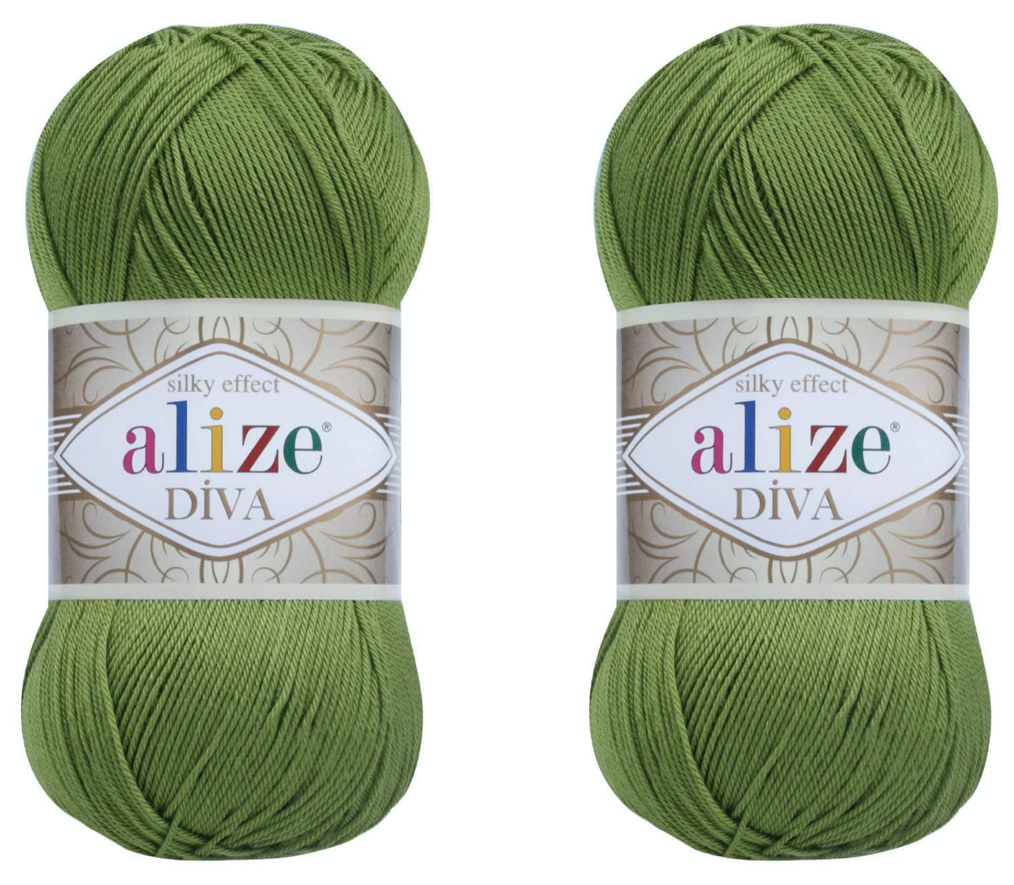Diva Hand Knitting Yarn - 100% Microfiber Acrylic With Silk Effect - Crochet Art Lace Craft - 2 Skeins, 200gr, 767 Yds (210-Green)