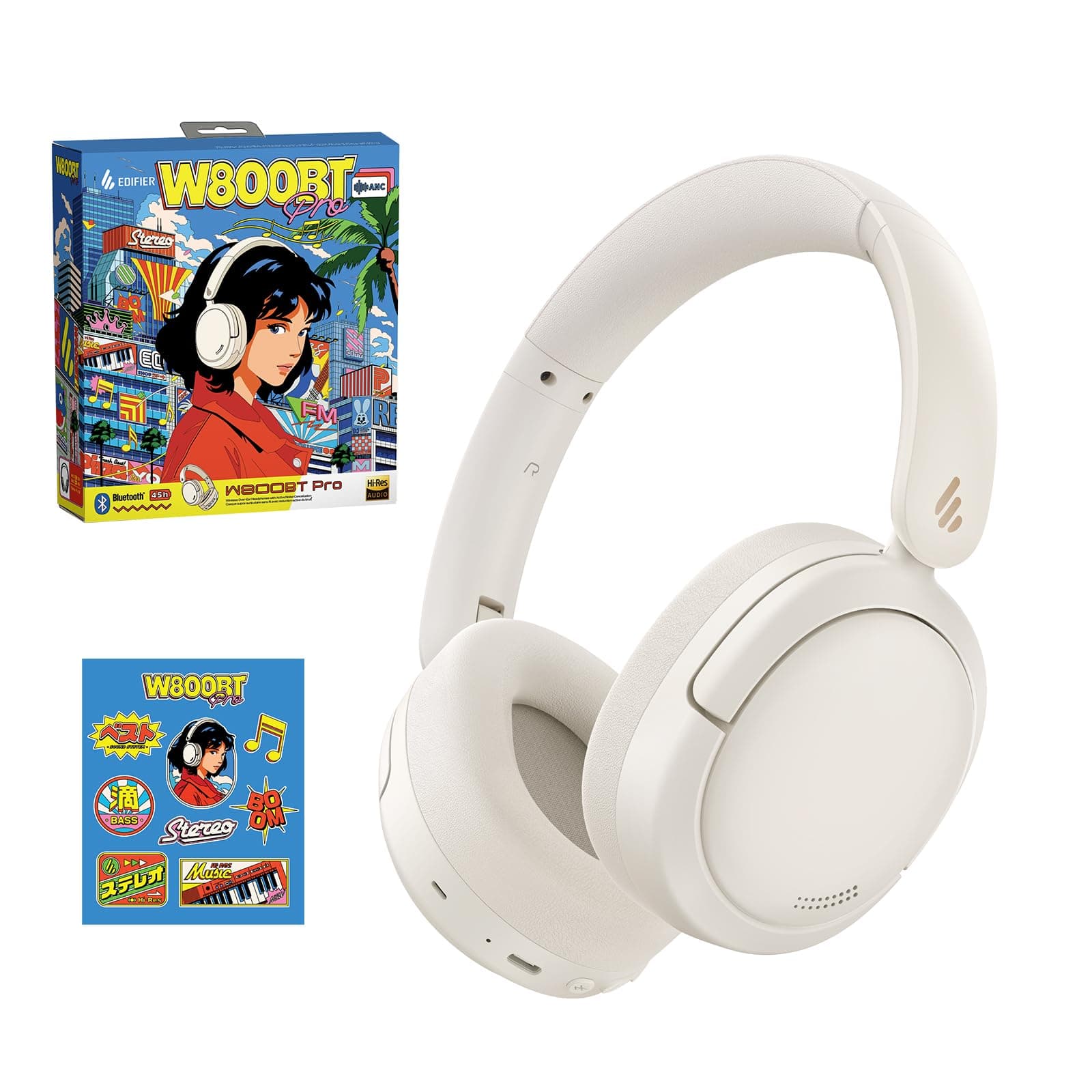 Edifier W800BT Pro Gift Version Wireless Headphones, Active Noise Cancelling (Bluetooth 5.4/-44 dB Noise Reduction/Wired High Resolution), Multi-Point Compatible, Wired/Wireless, 8.9 oz (253 g