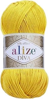 Alize Diva Silk Effect 100% Microfiber Acrylic Yarn 1 Ball skeins 100gr 383yds Color (110 - Yellow)