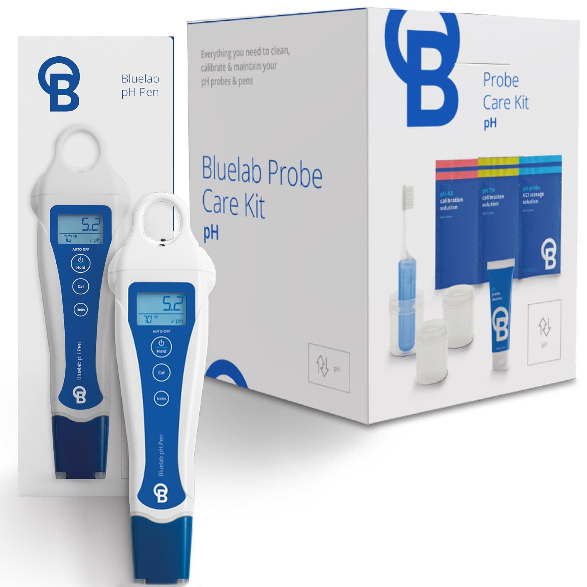 Bluelab pH Pen Meter and Probe Care Kit with pH Calibration Supplies, Preservative & Brush, Reliable Digital Tester for pH, Temperature in Growing Solution, Optimal Plant Health and Yield