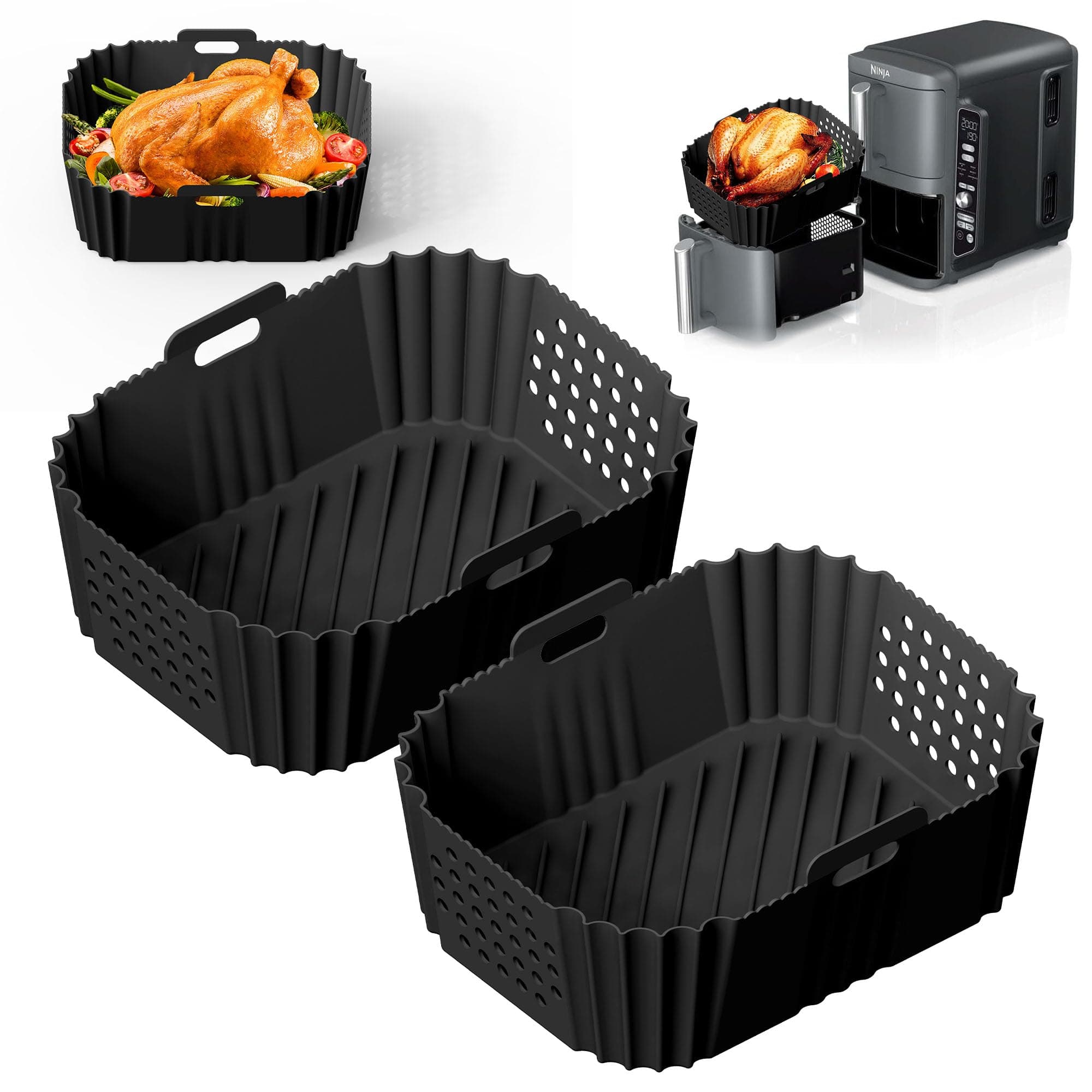 Air Fryer Silicone Liners for Ninja Double Stack XL 9.5L, 2PCS Upgrade Silicone Air Fryer Liners SL400UK, Large Capacity Ninja Double Stack Air Fryer Silicone Liners Accessories