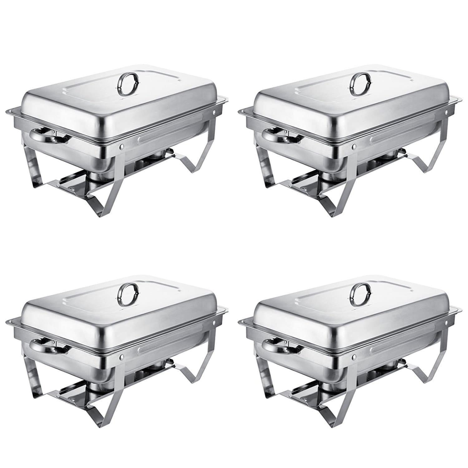 FORAVER Chafing Dish Set 4 Pack 8 Quart Each Chafer Dish Set Full Size Stainless Steel Chafer with Foldable Frame for Catering Buffet Warmer Tray Kitchen Party Dining Chafing Dish (Pack of 4)