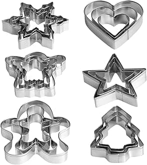 Christmas Cookie Cutter Set - 18 Piece Gingerbread Man, Snowflake, Tree, Heart, Star, Angel Shapes for Holiday Winter Baking