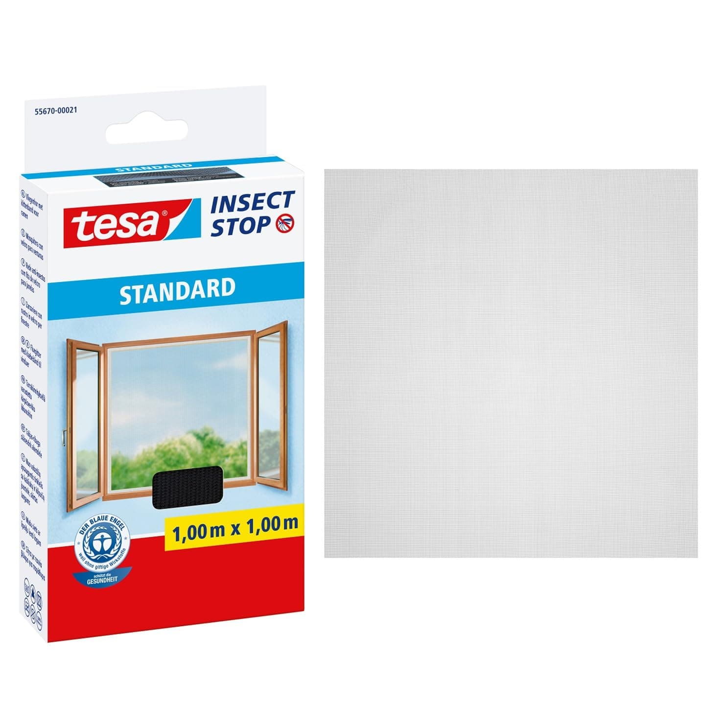 – tesa Insect Stop Hook & Loop STANDARD for Windows - Self Adhesive Window Fly Screen - Cut to Desired Size - in Anthracite, 100 cm x 100 cm